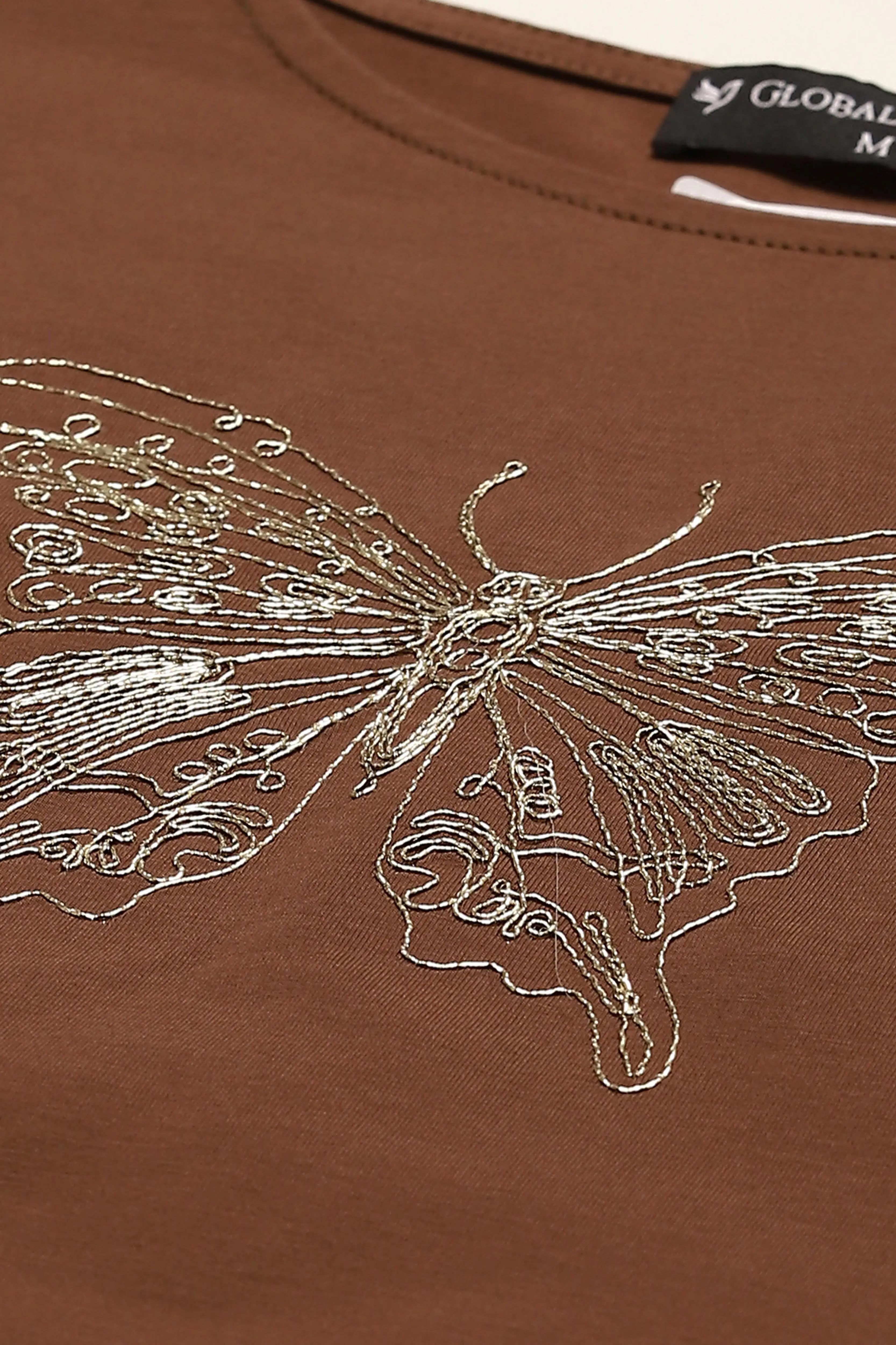 Brown Embroidered Cotton Boxy Top - Image 7