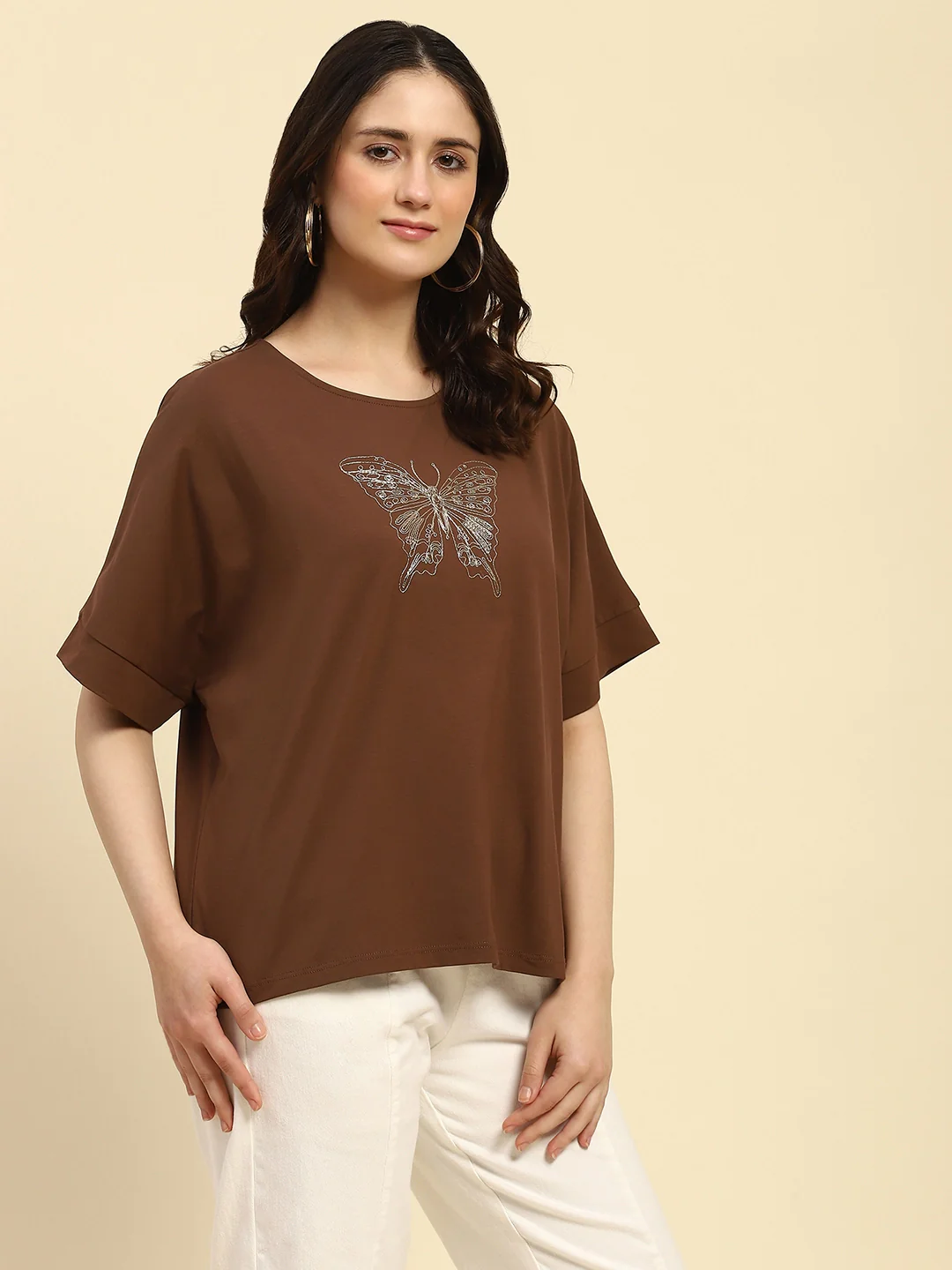 Brown Embroidered Cotton Boxy Top - Image 9