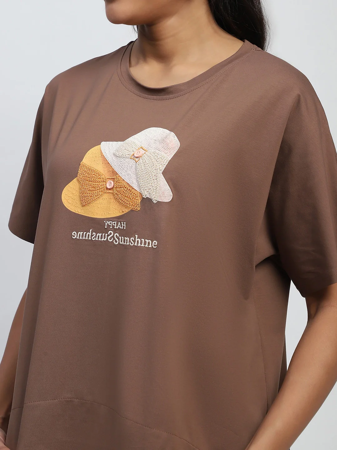 Brown Cotton Embroidered Boxy Top - Image 10