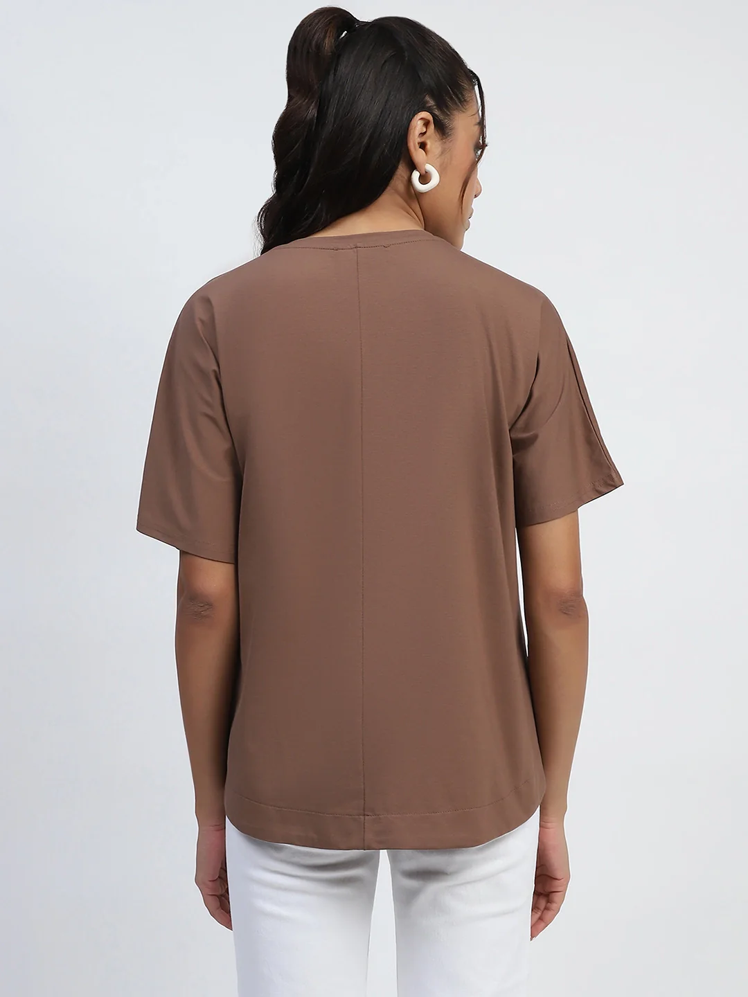 Brown Cotton Embroidered Boxy Top - Image 11