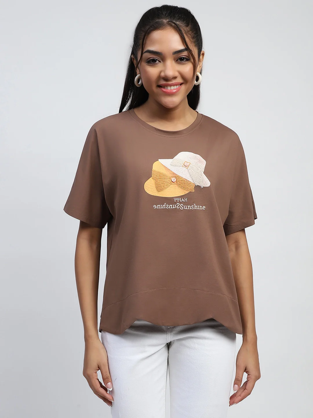 Brown Cotton Embroidered Boxy Top - Image 12