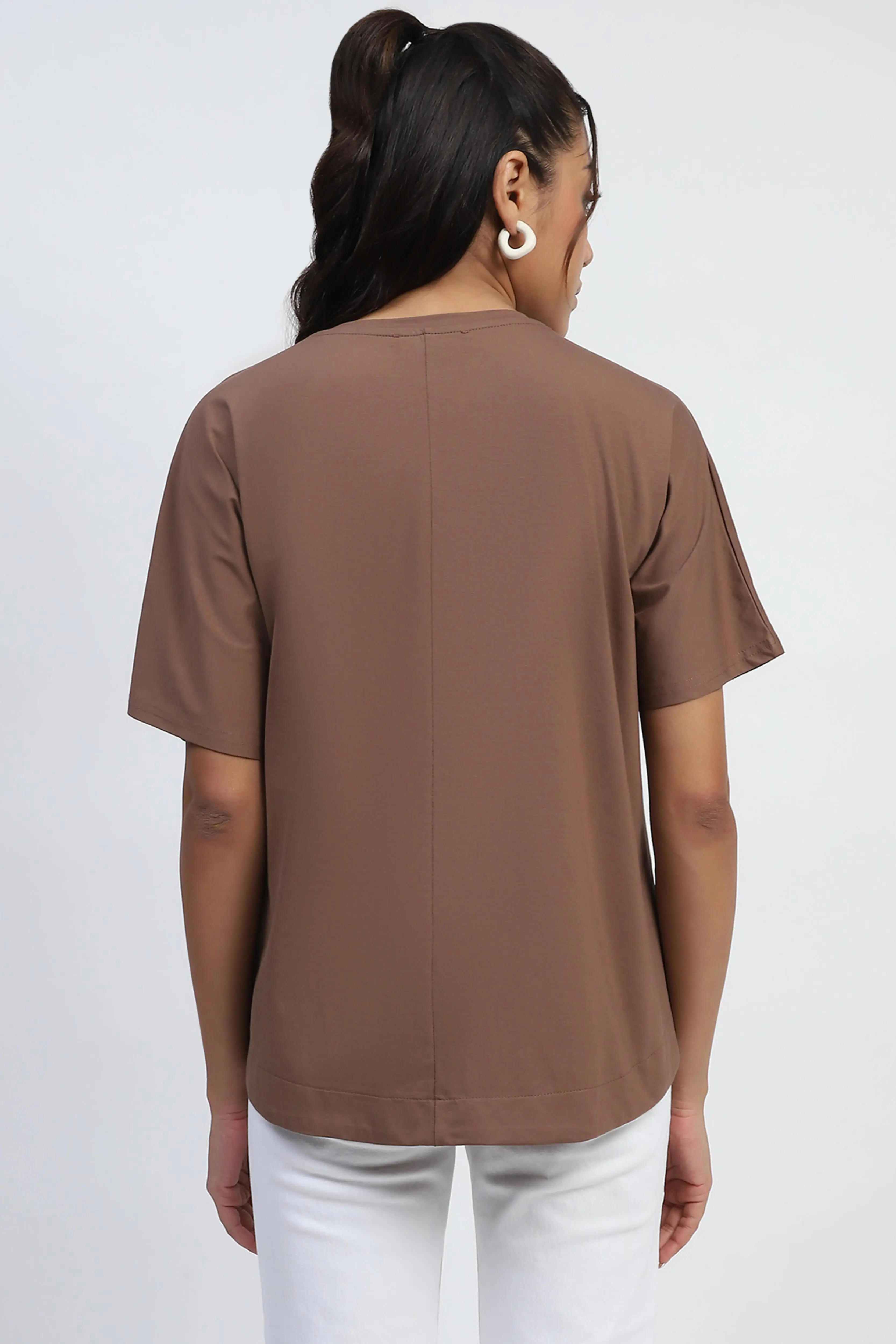 Brown Cotton Embroidered Boxy Top - Image 4