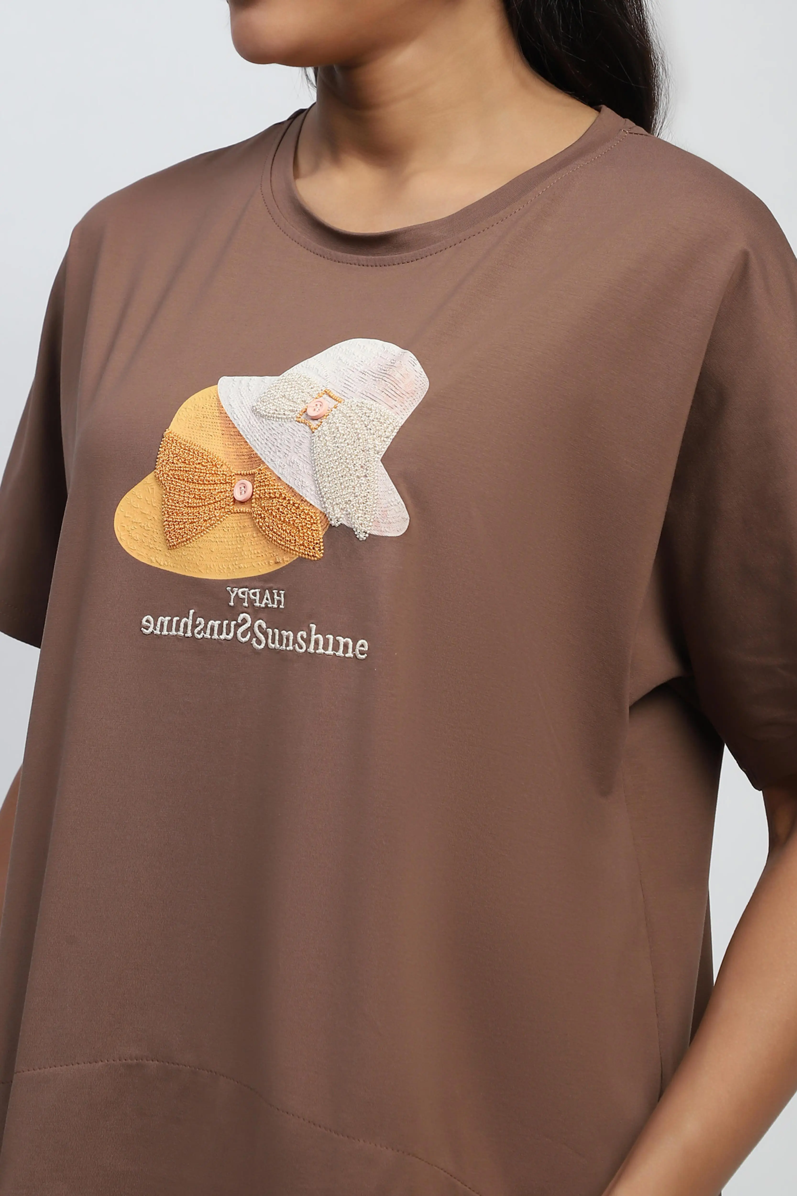 Brown Cotton Embroidered Boxy Top - Image 5
