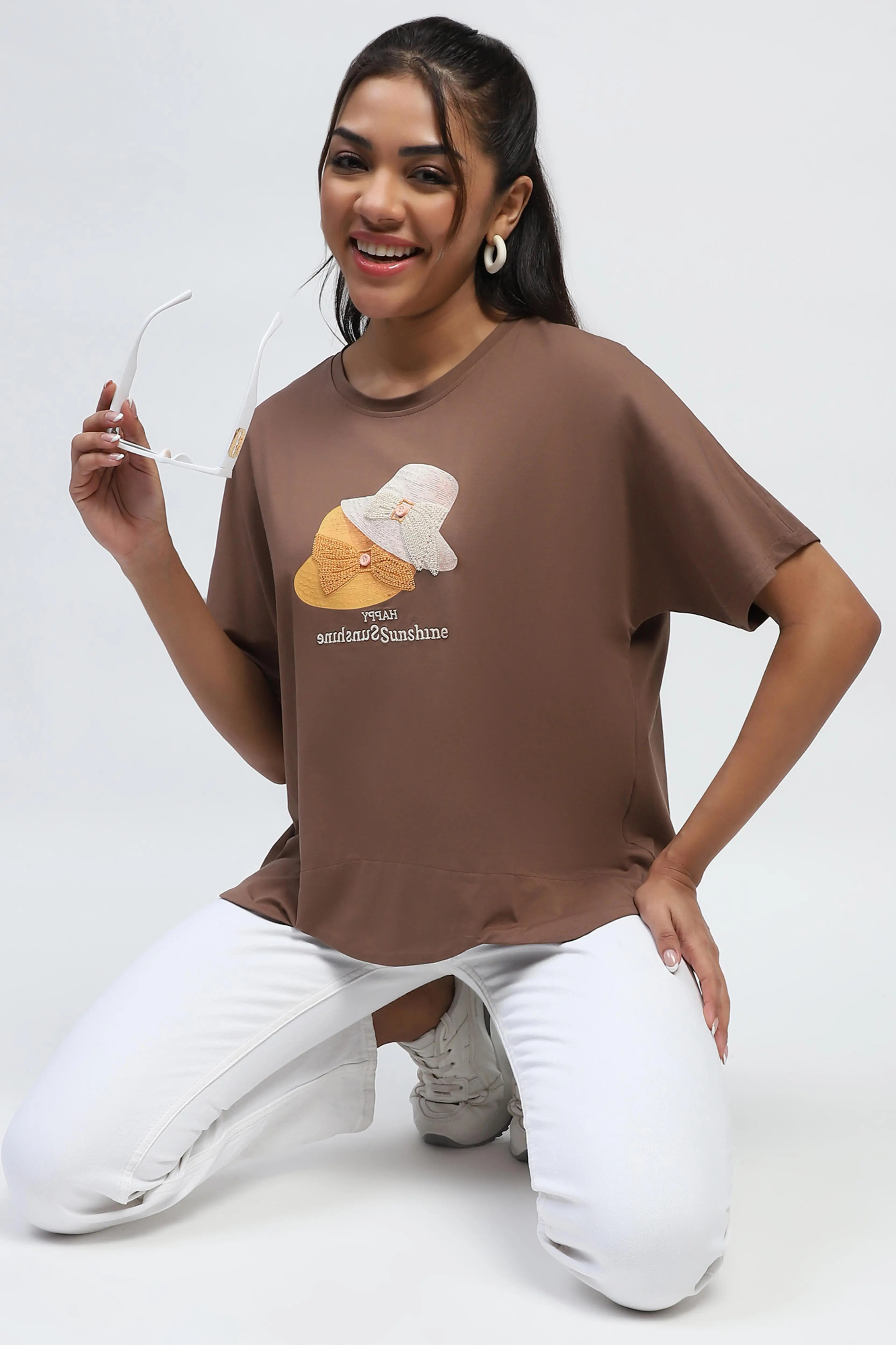 Brown Cotton Embroidered Boxy Top - Image 6