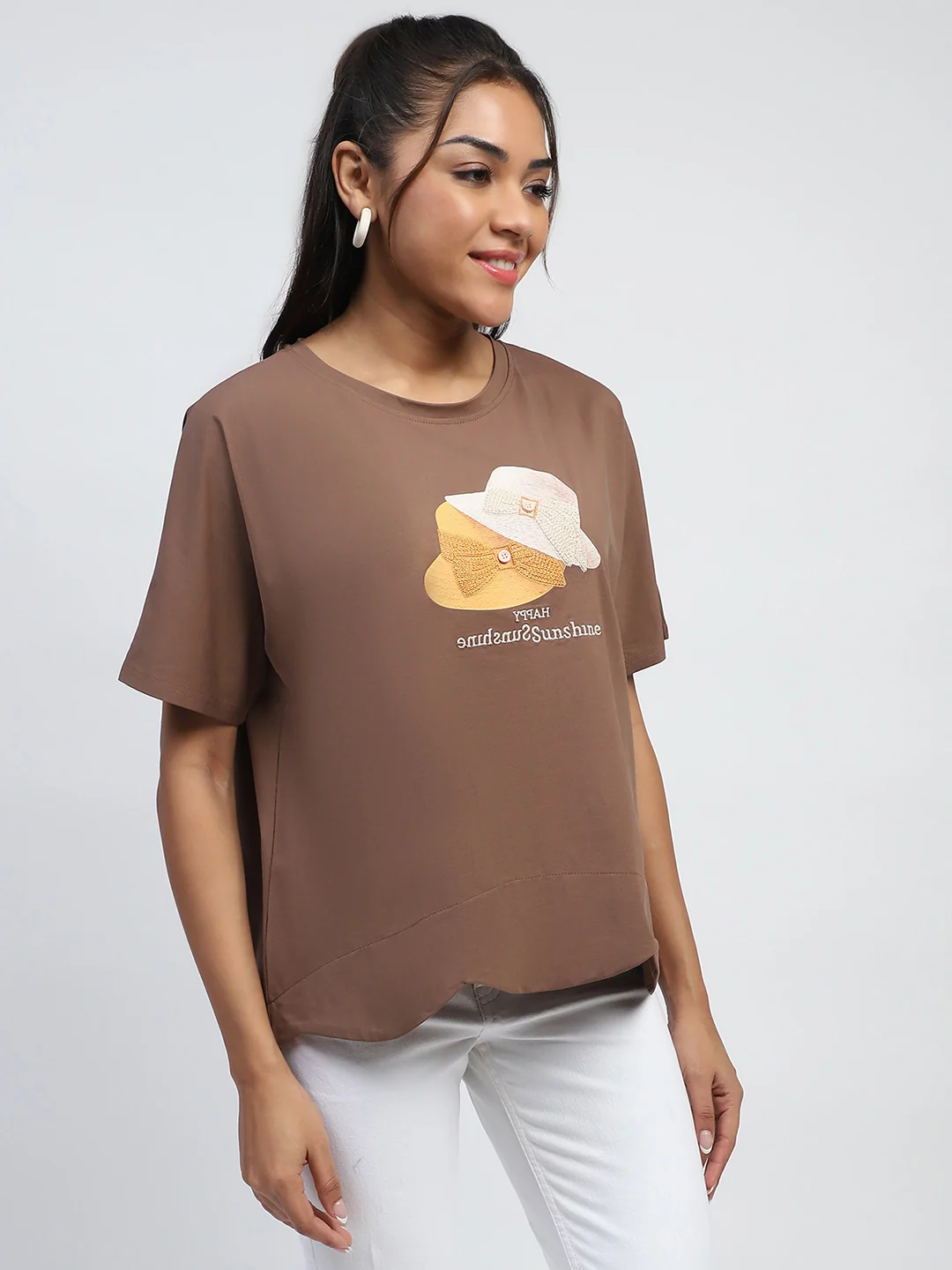 Brown Cotton Embroidered Boxy Top - Image 8