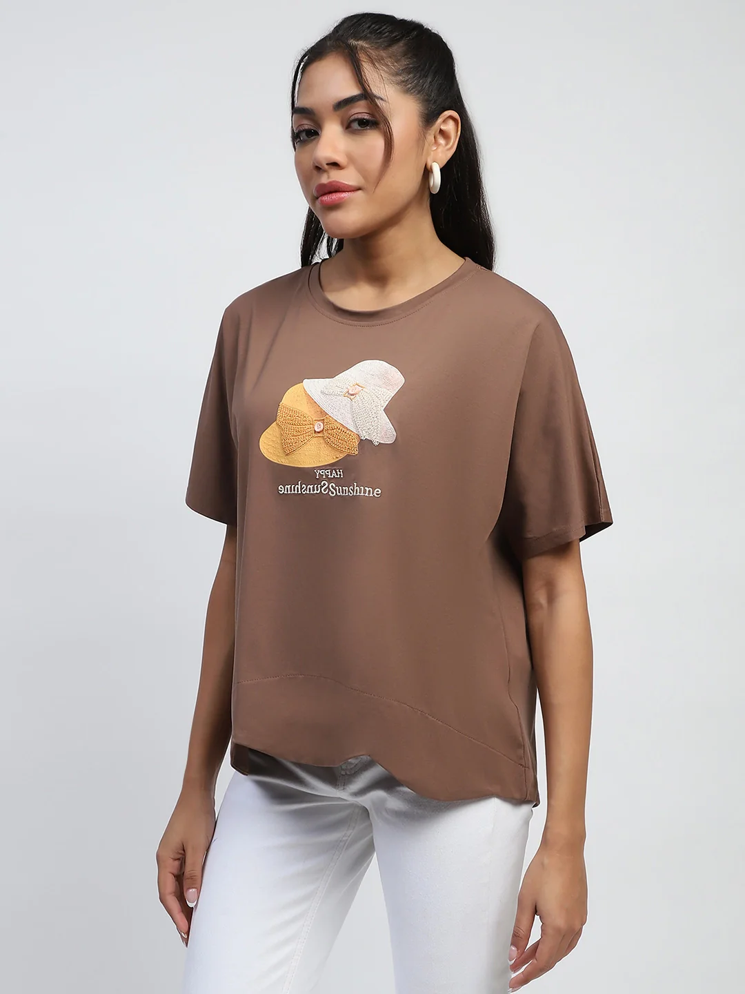 Brown Cotton Embroidered Boxy Top - Image 9