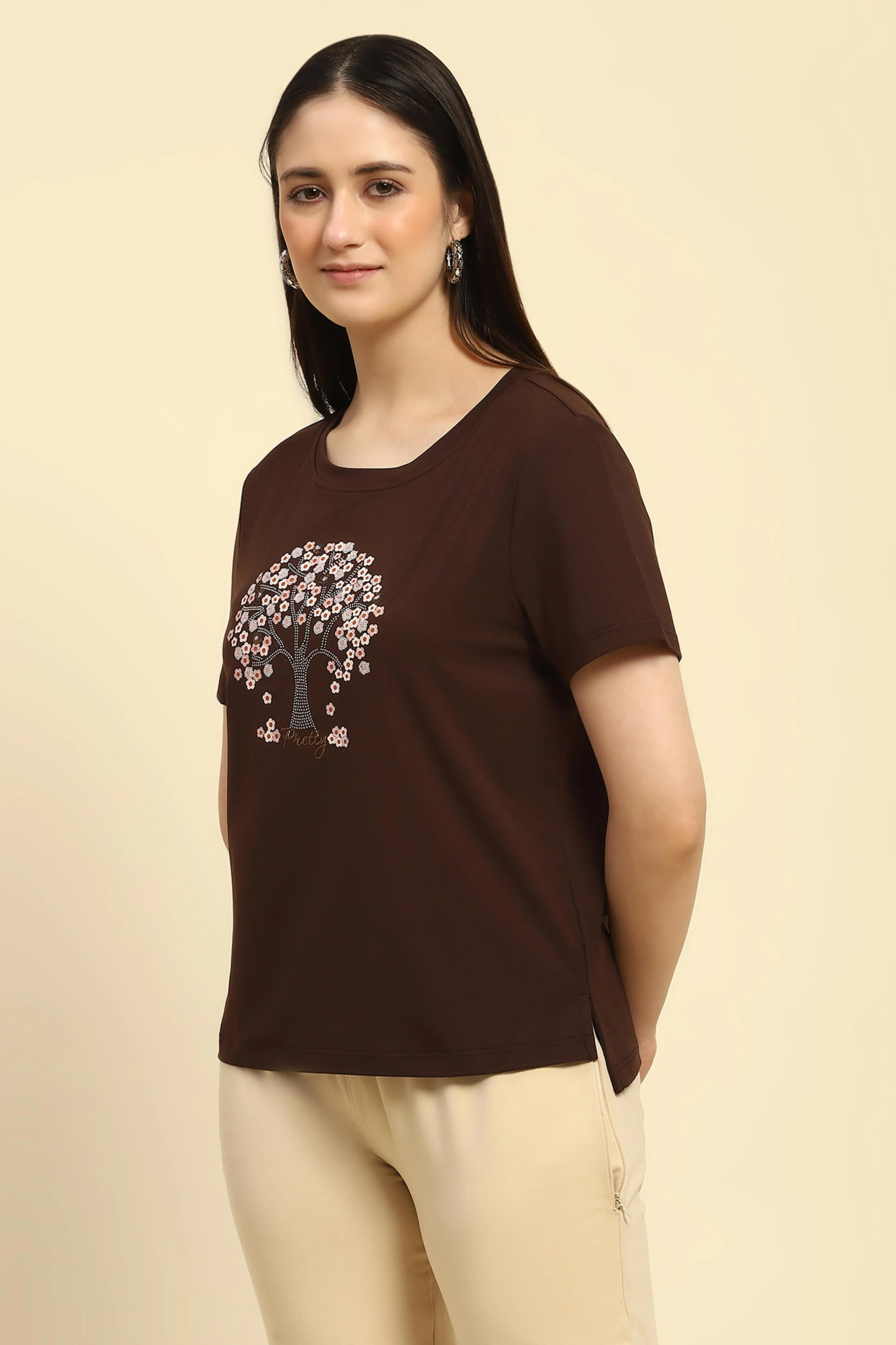 Brown Modal Embroidered Top - Image 2