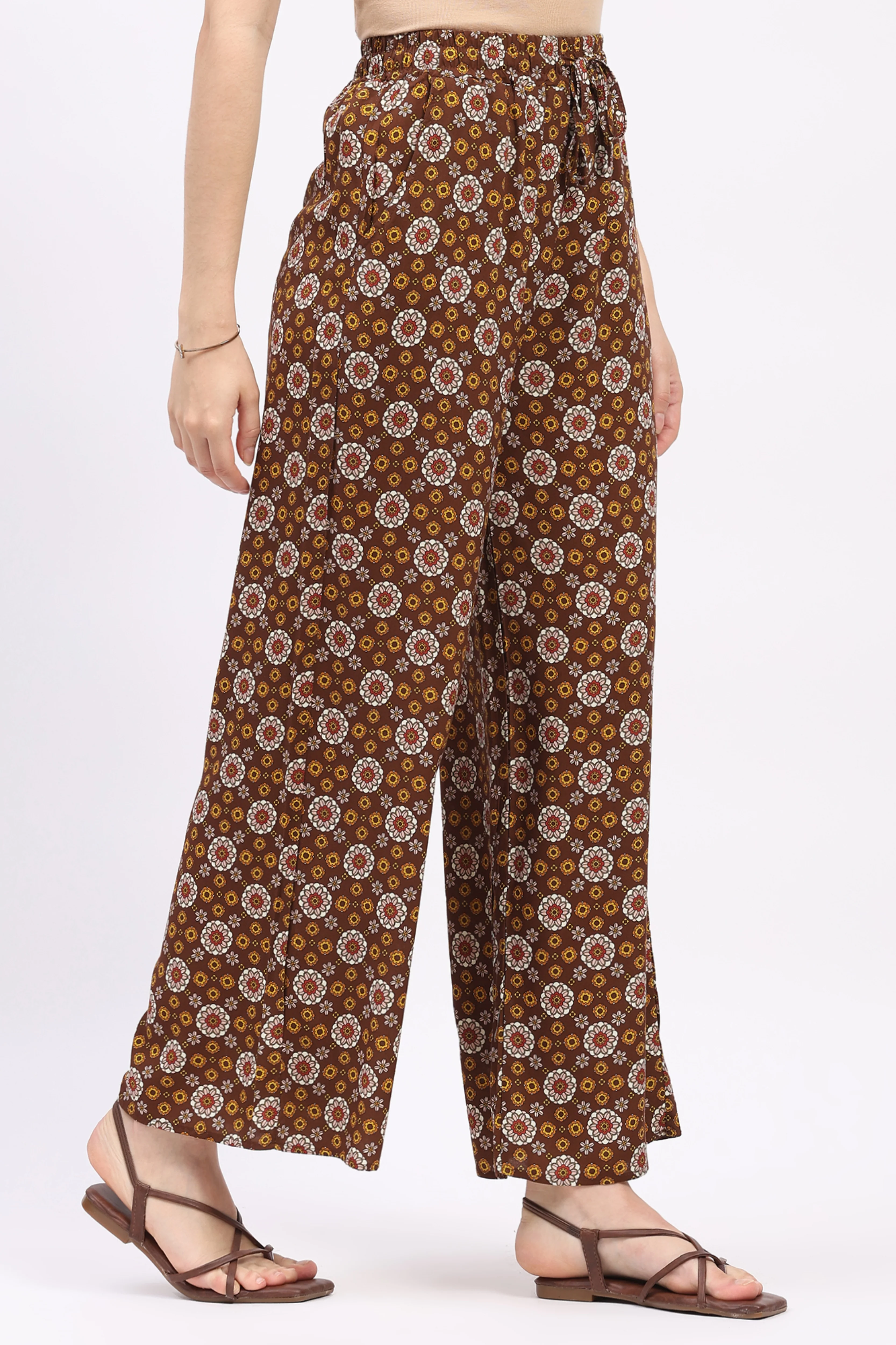 Brown Floral Print Cotton Lower - Image 2