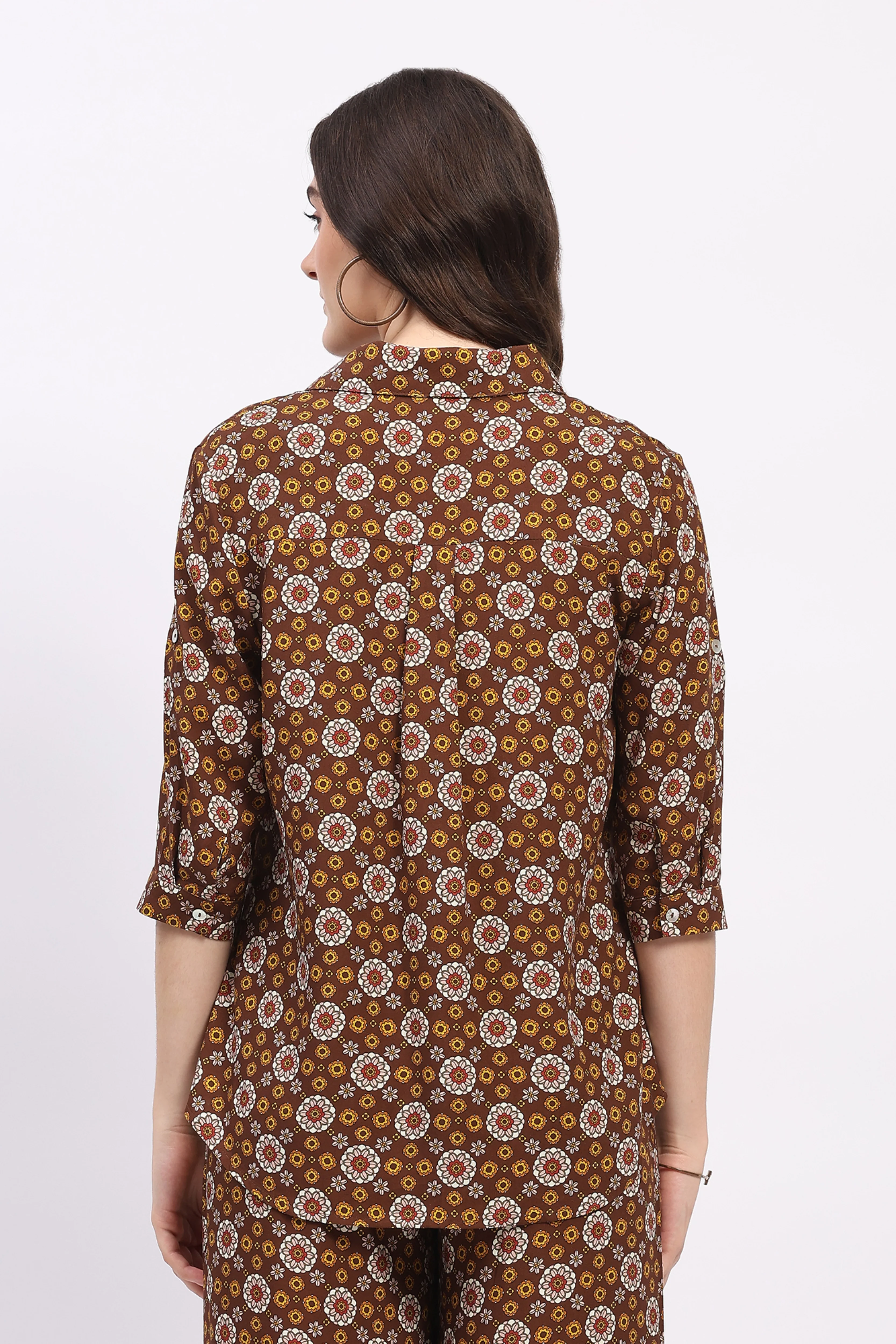 Brown Floral Print Cotton Shirt - Image 4