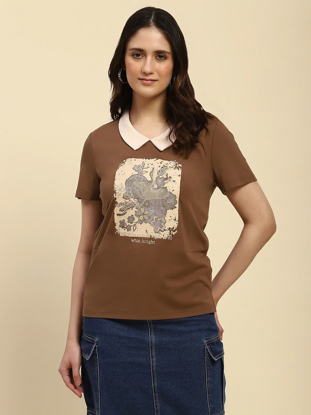 Brown Motivational Quote Viscose Top - Image 13