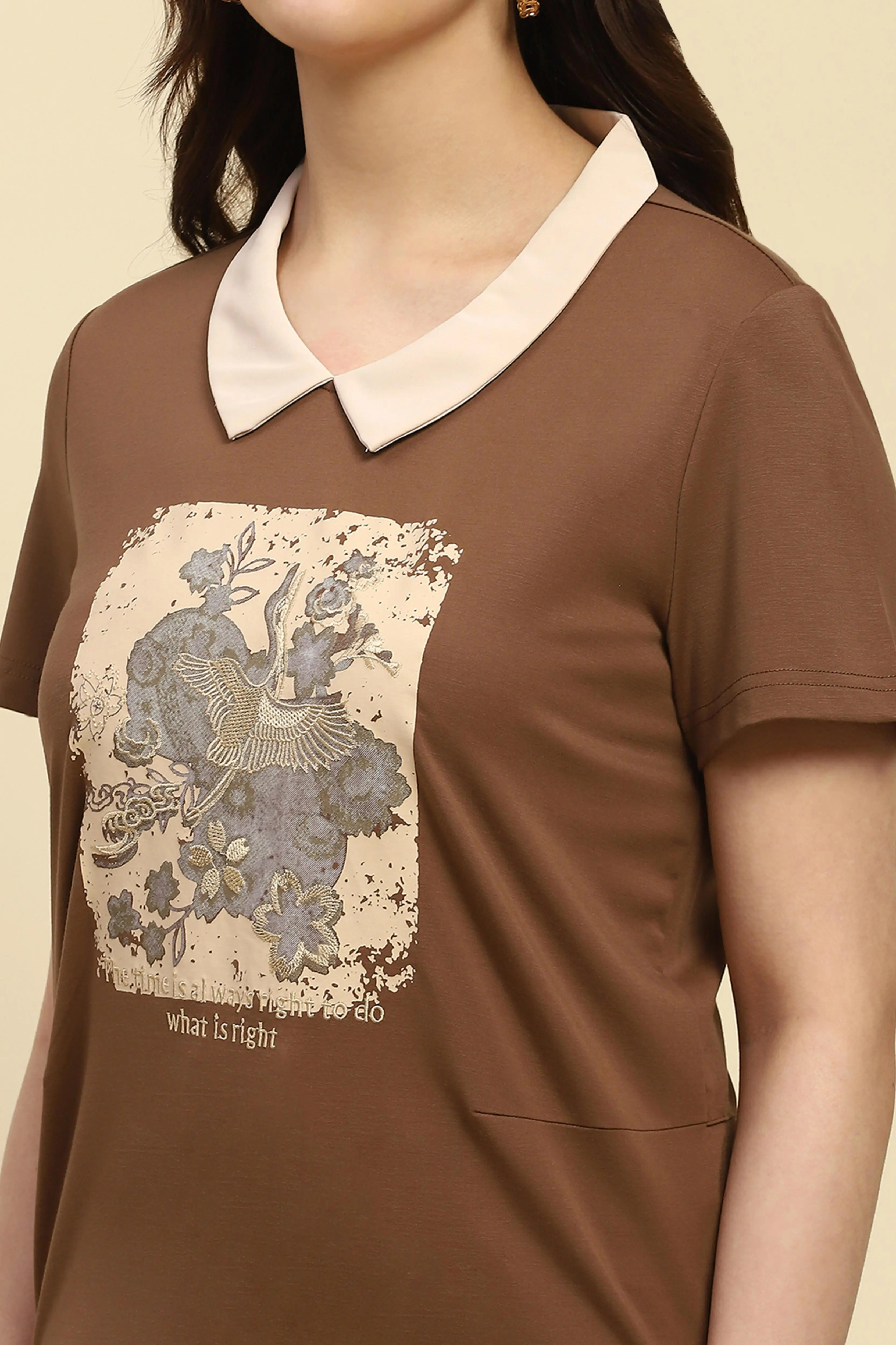 Brown Motivational Quote Viscose Top - Image 5