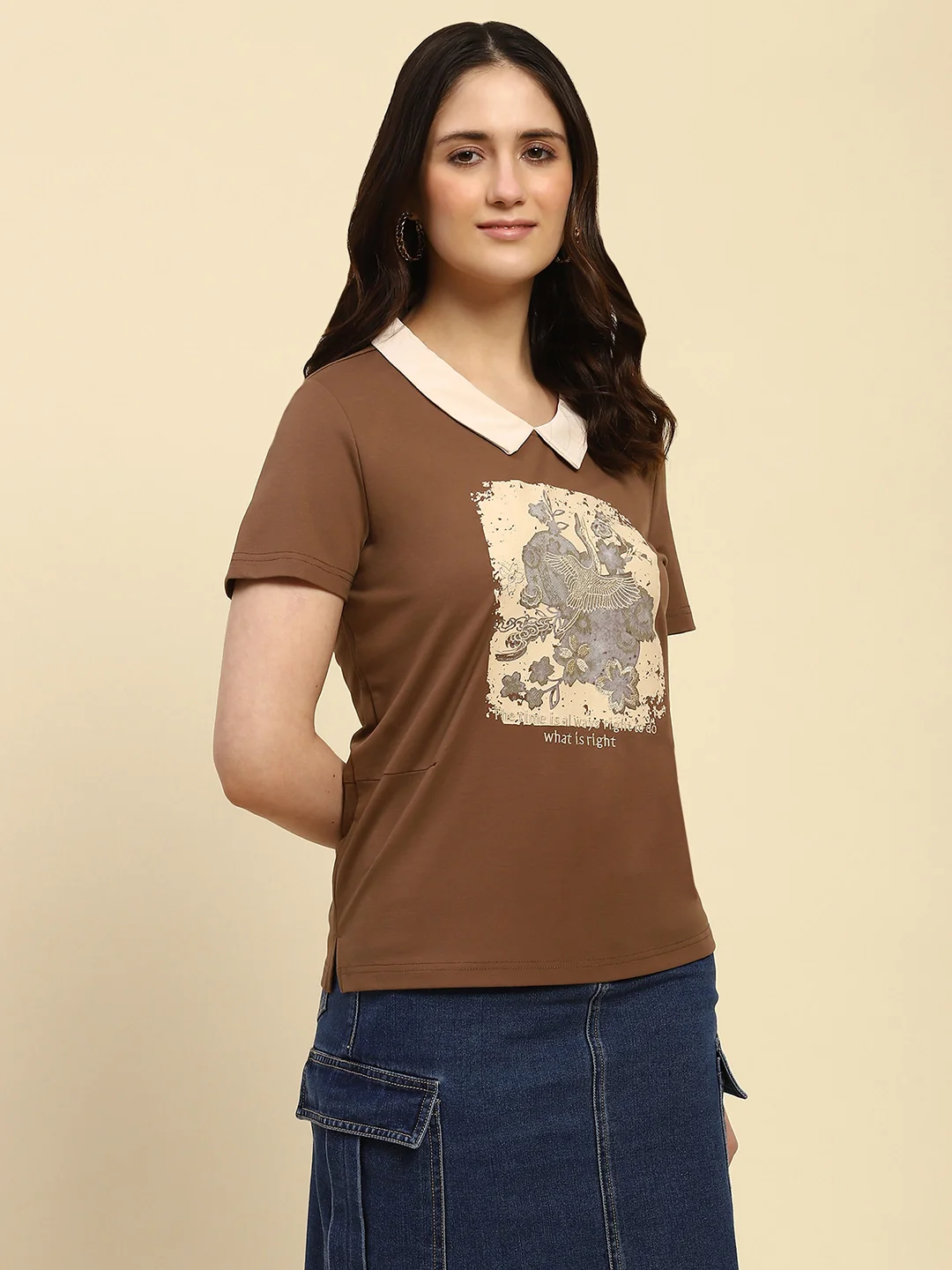 Brown Motivational Quote Viscose Top - Image 8