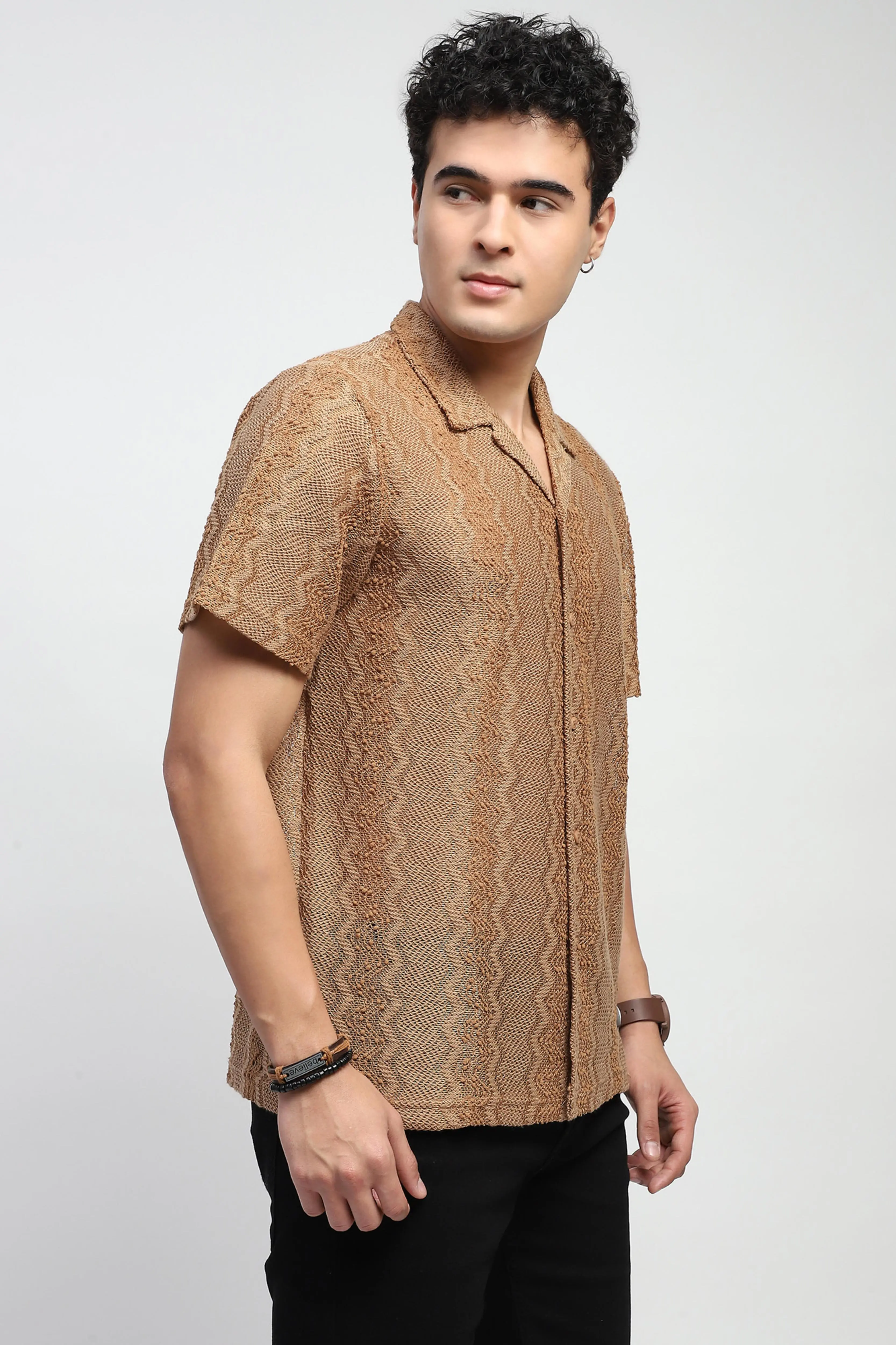 Brown blend Knit Relaxed Fit Shirt - Image 3