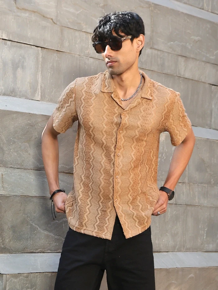 Brown blend Knit Relaxed Fit Shirt - Image 9