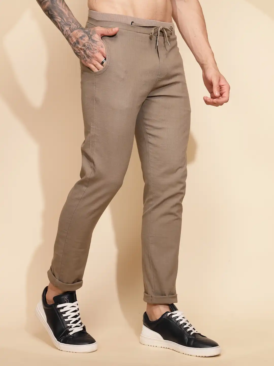 Brown Cotton Linen Relaxed Fit Lower - Image 11