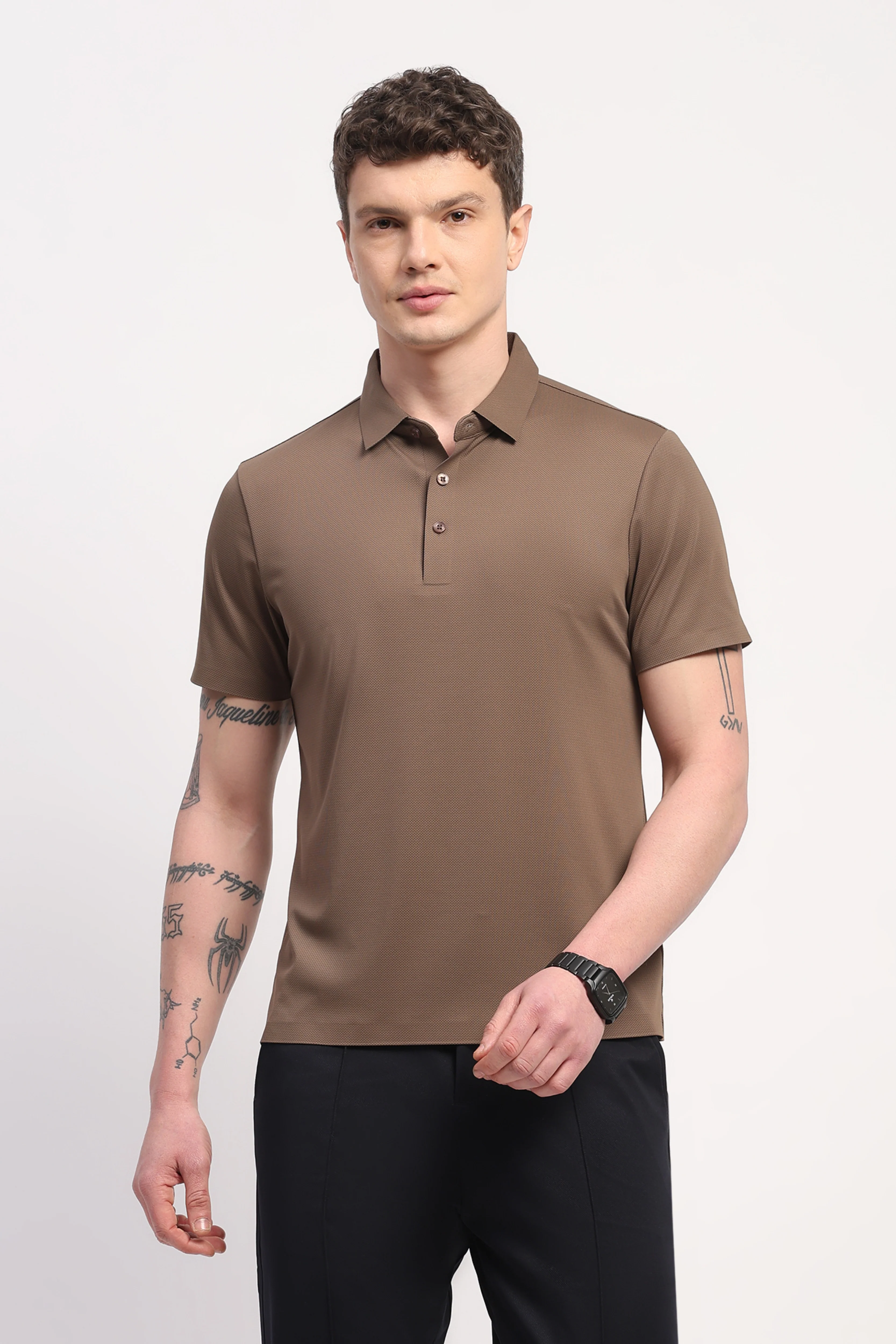 Brown Nylon Spandex Stitchless T-Shirt - Image 2
