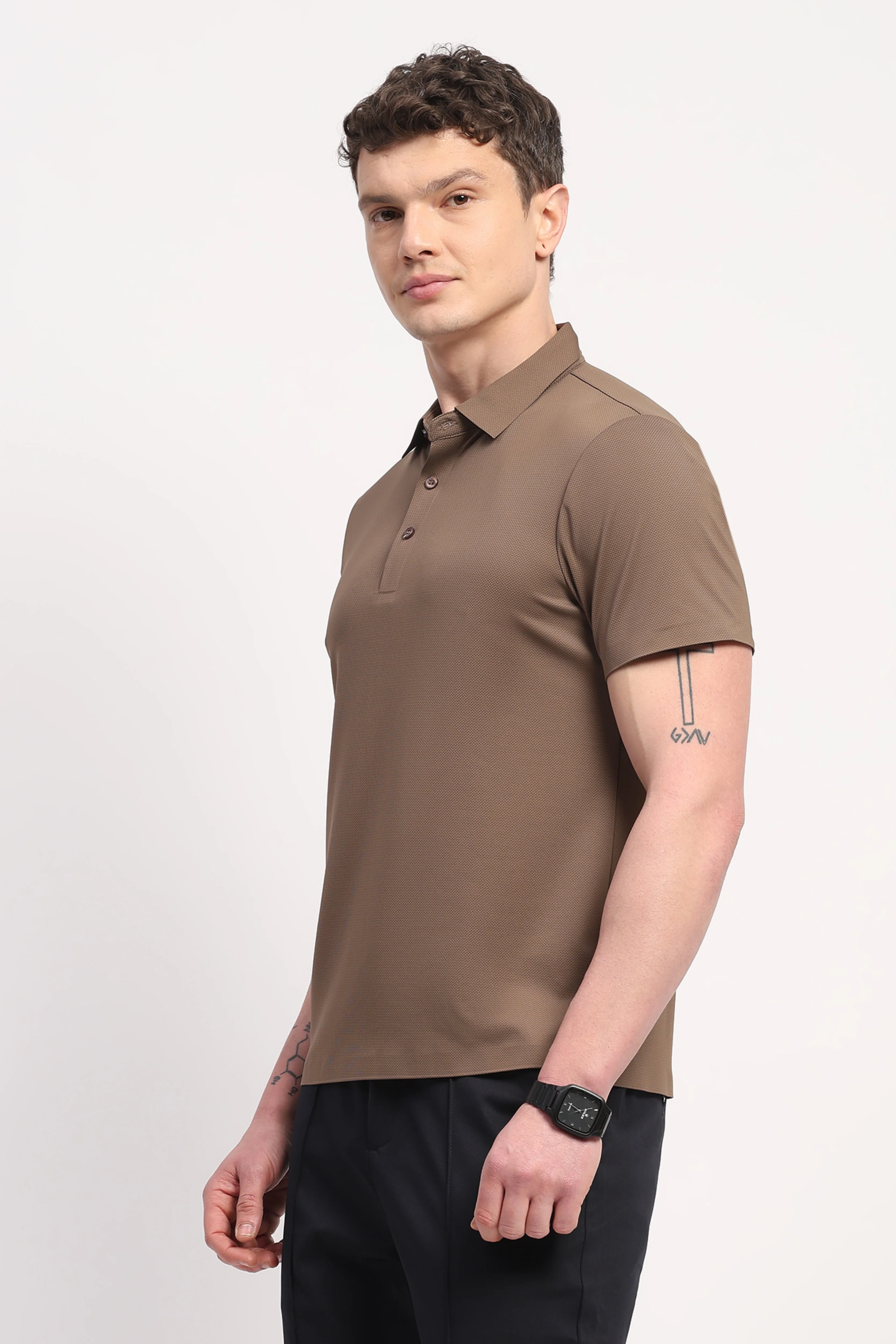 Brown Nylon Spandex Stitchless T-Shirt - Image 4