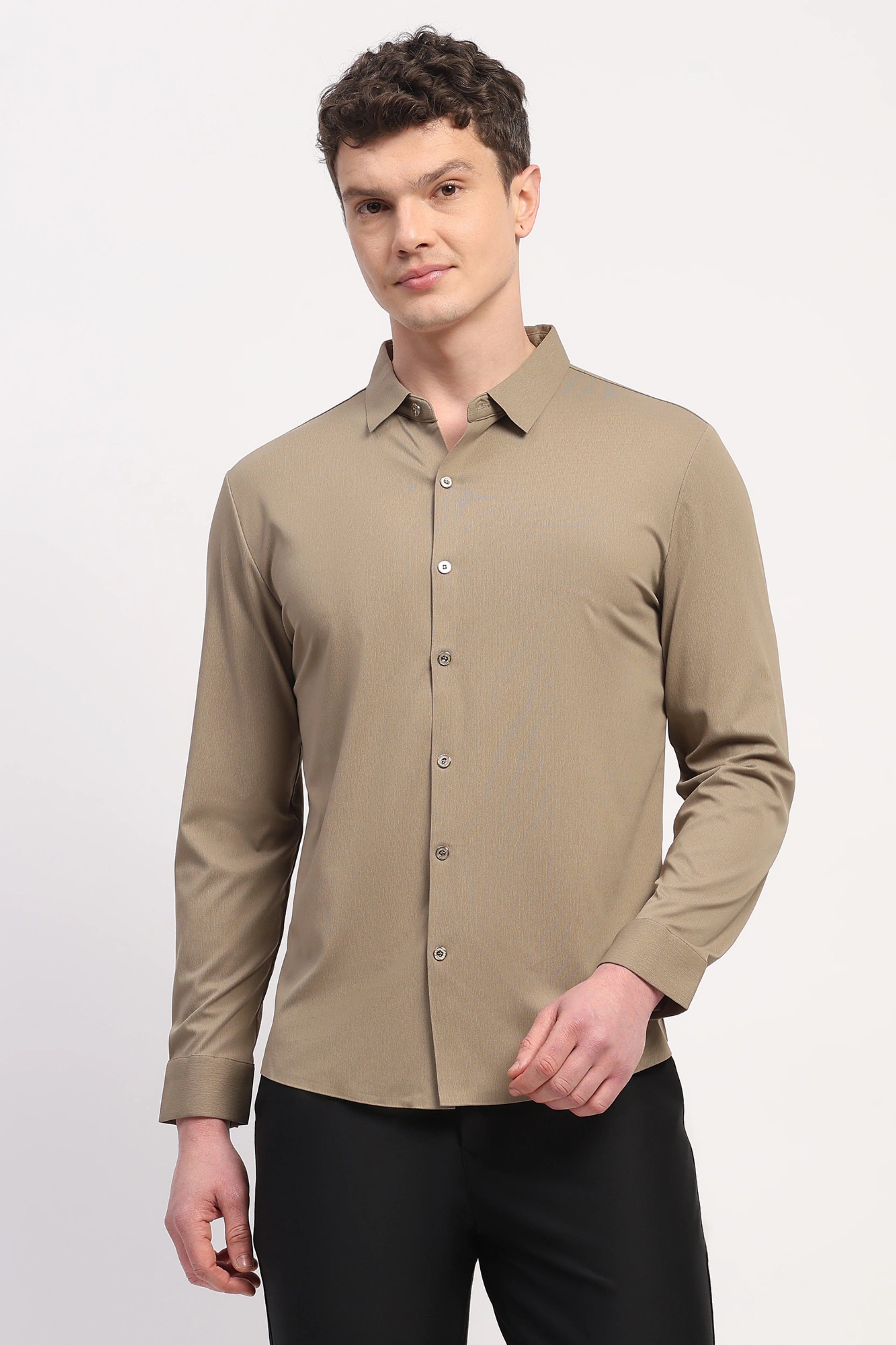 Brown Nylon Spandex Solid Shirt - Image 2