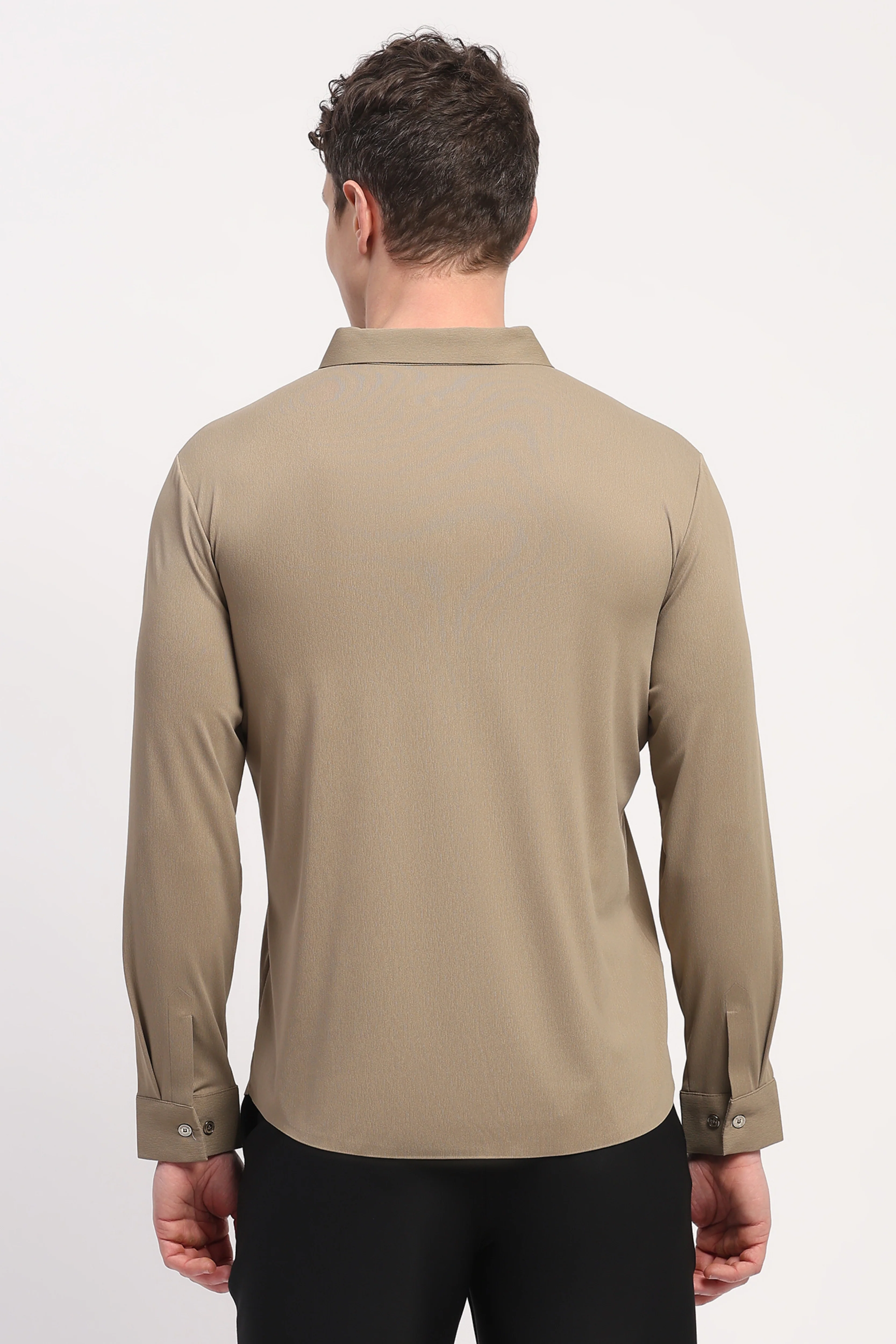 Brown Nylon Spandex Solid Shirt - Image 5