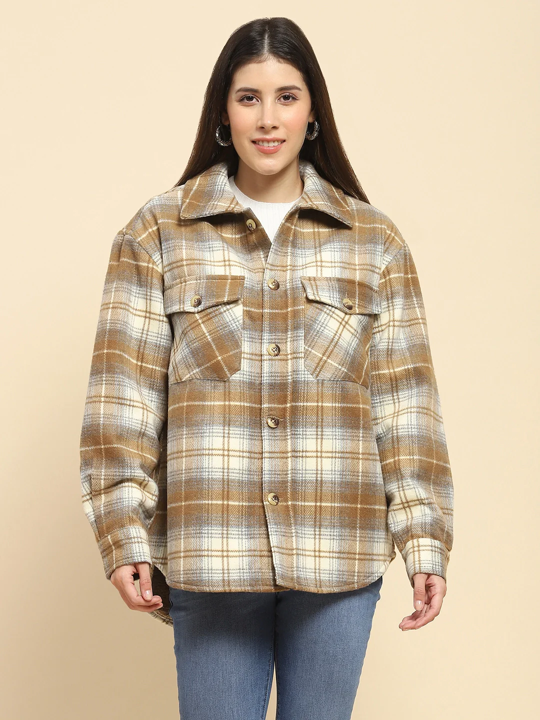 Brown Checks Oversized Winter Shacket - Image 12