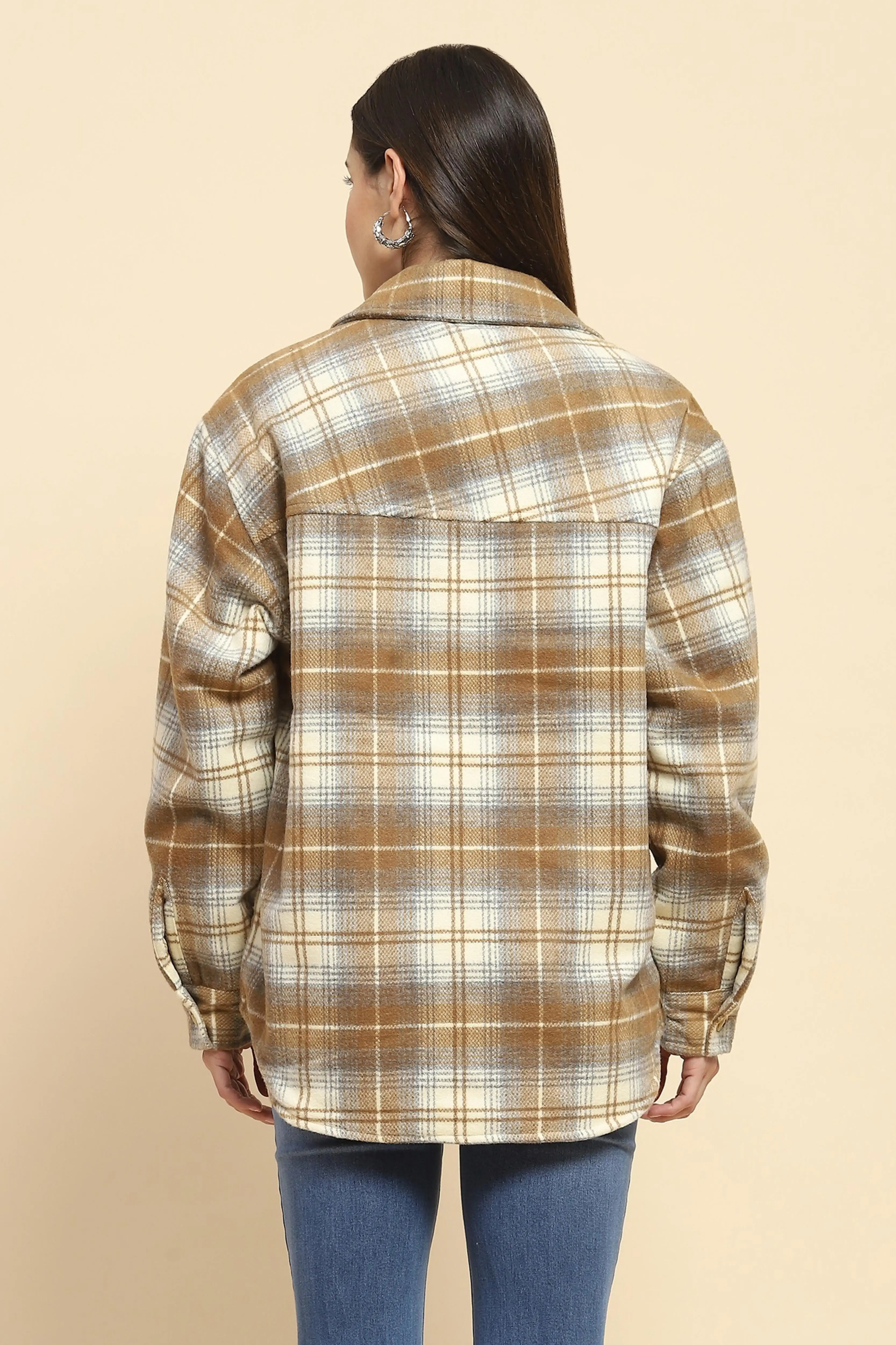 Brown Checks Oversized Winter Shacket - Image 4