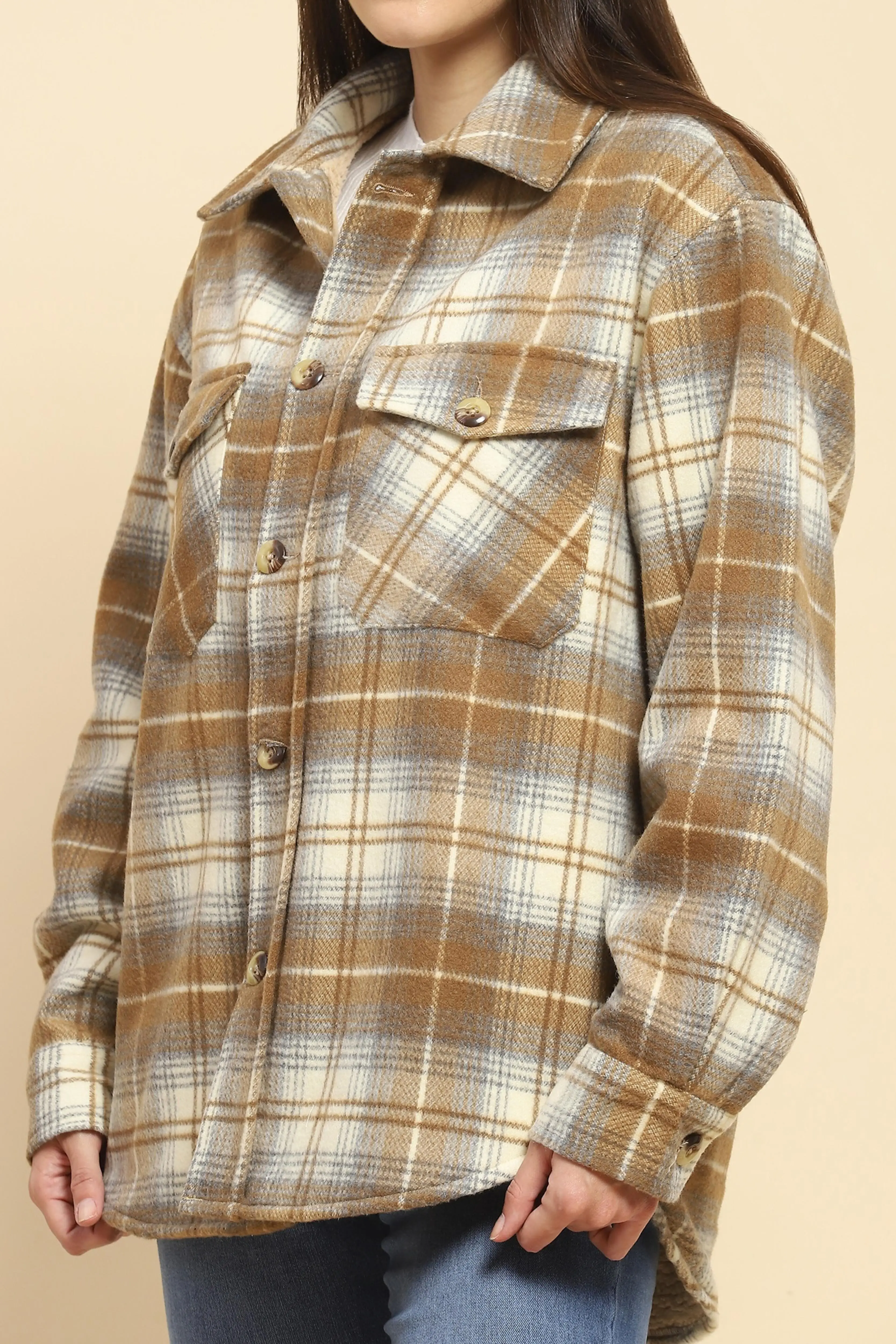 Brown Checks Oversized Winter Shacket - Image 5
