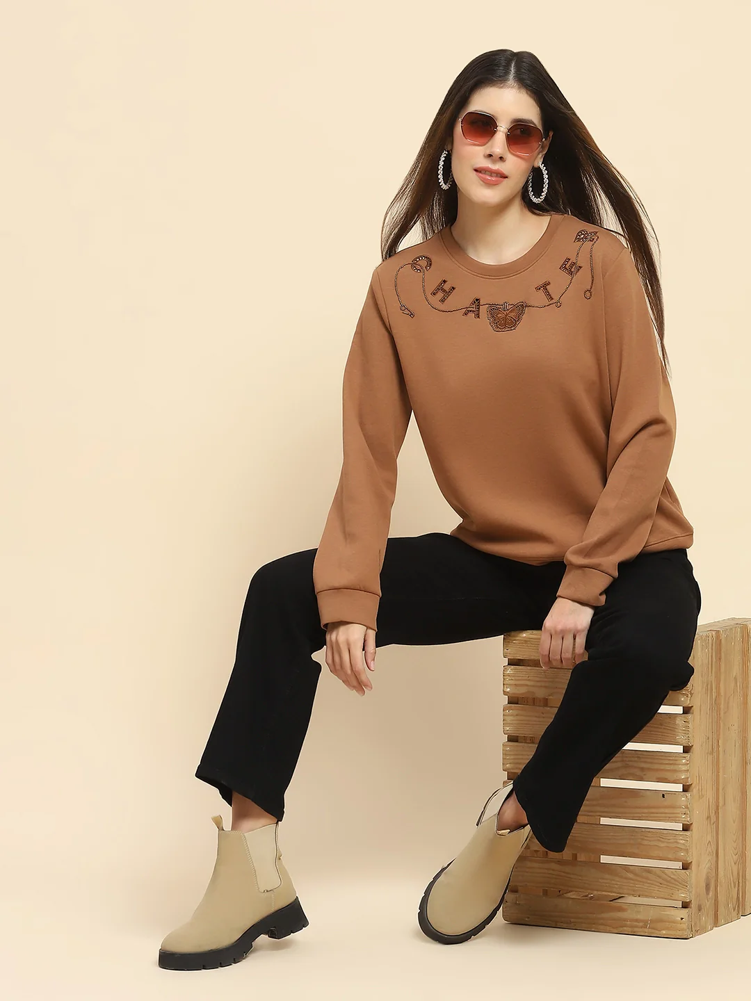 Brown Embellished Sweatshirt - Image 7