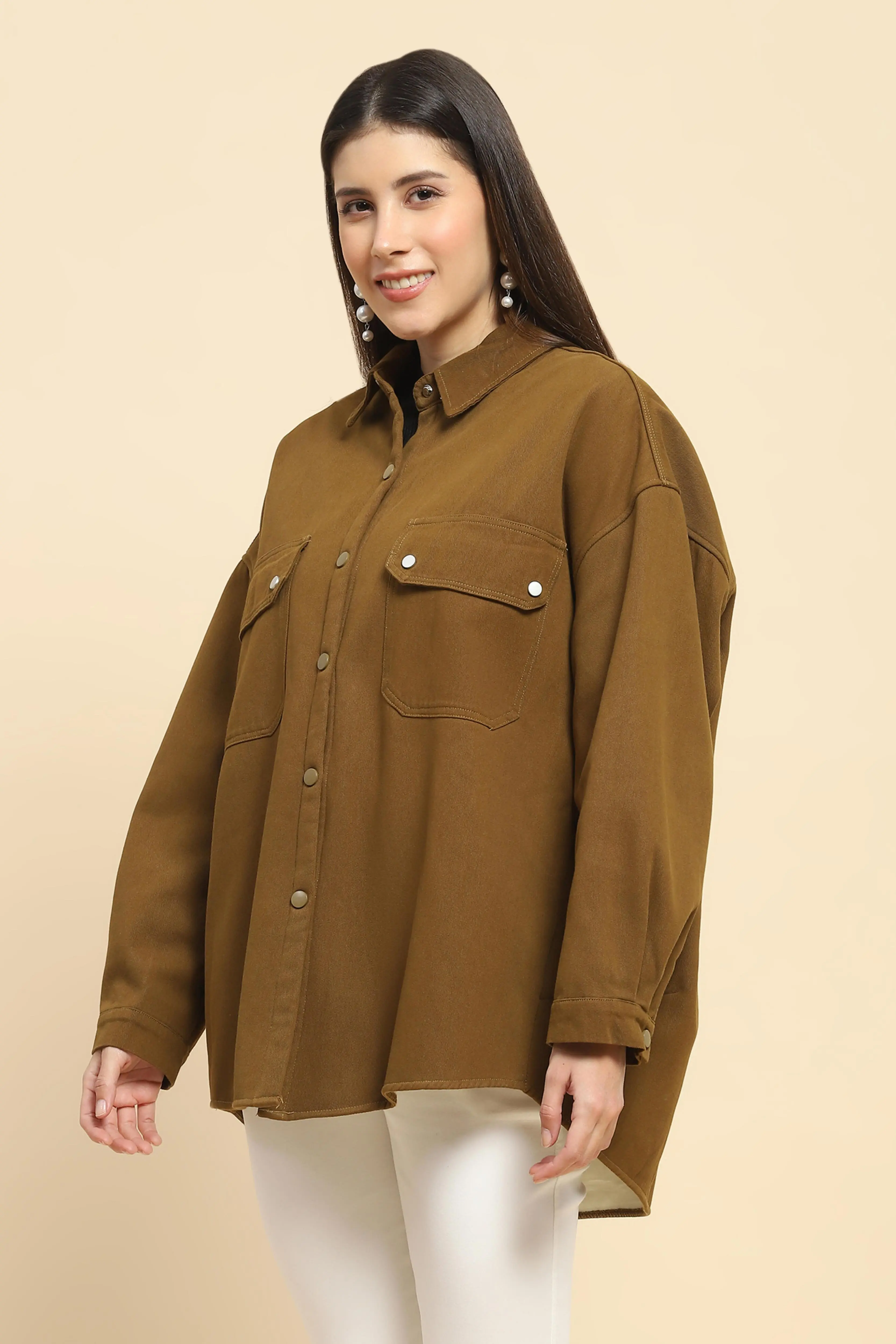Brown Oversized Fleece Winter Shacket - Image 2