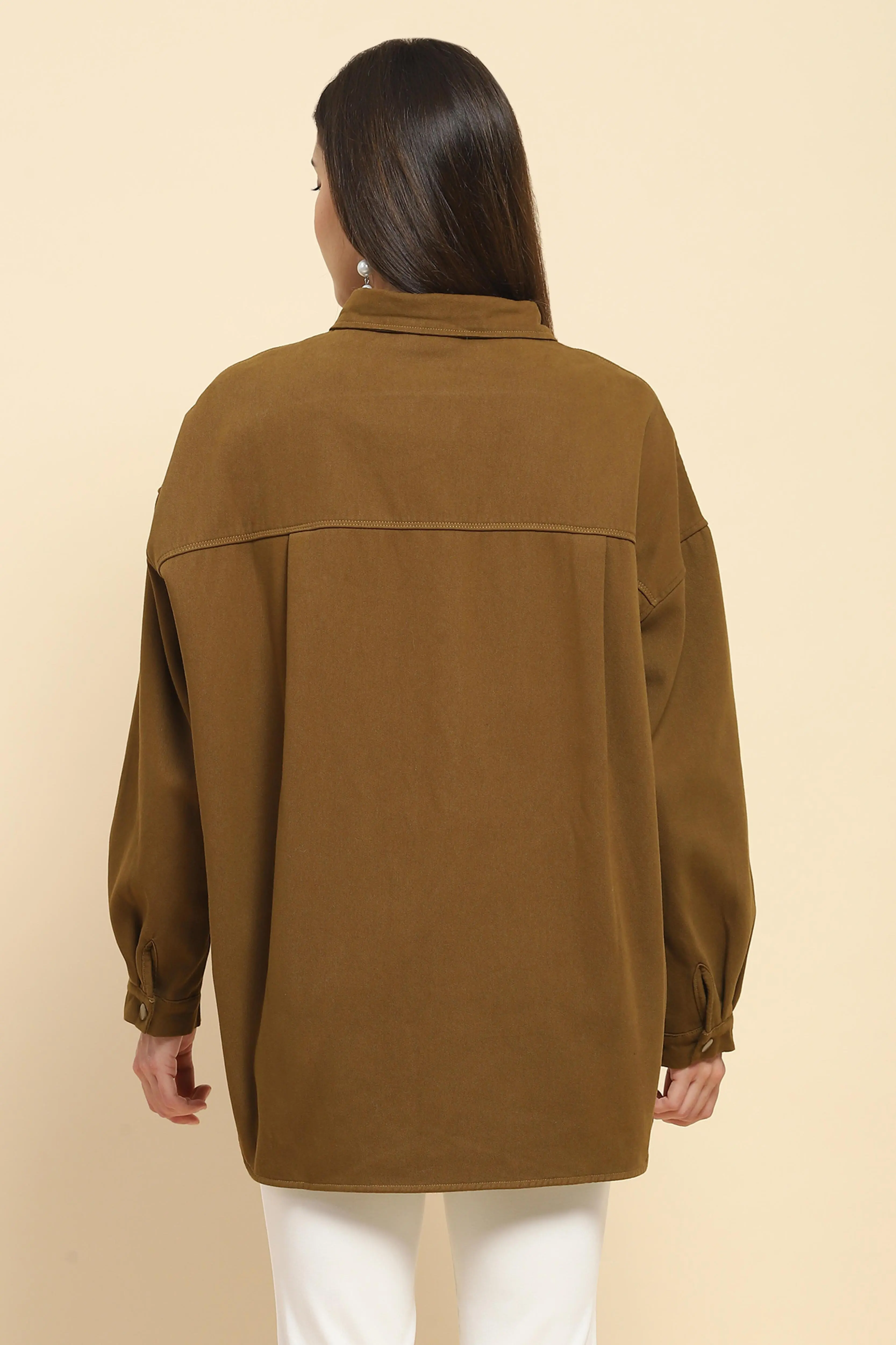 Brown Oversized Fleece Winter Shacket - Image 4