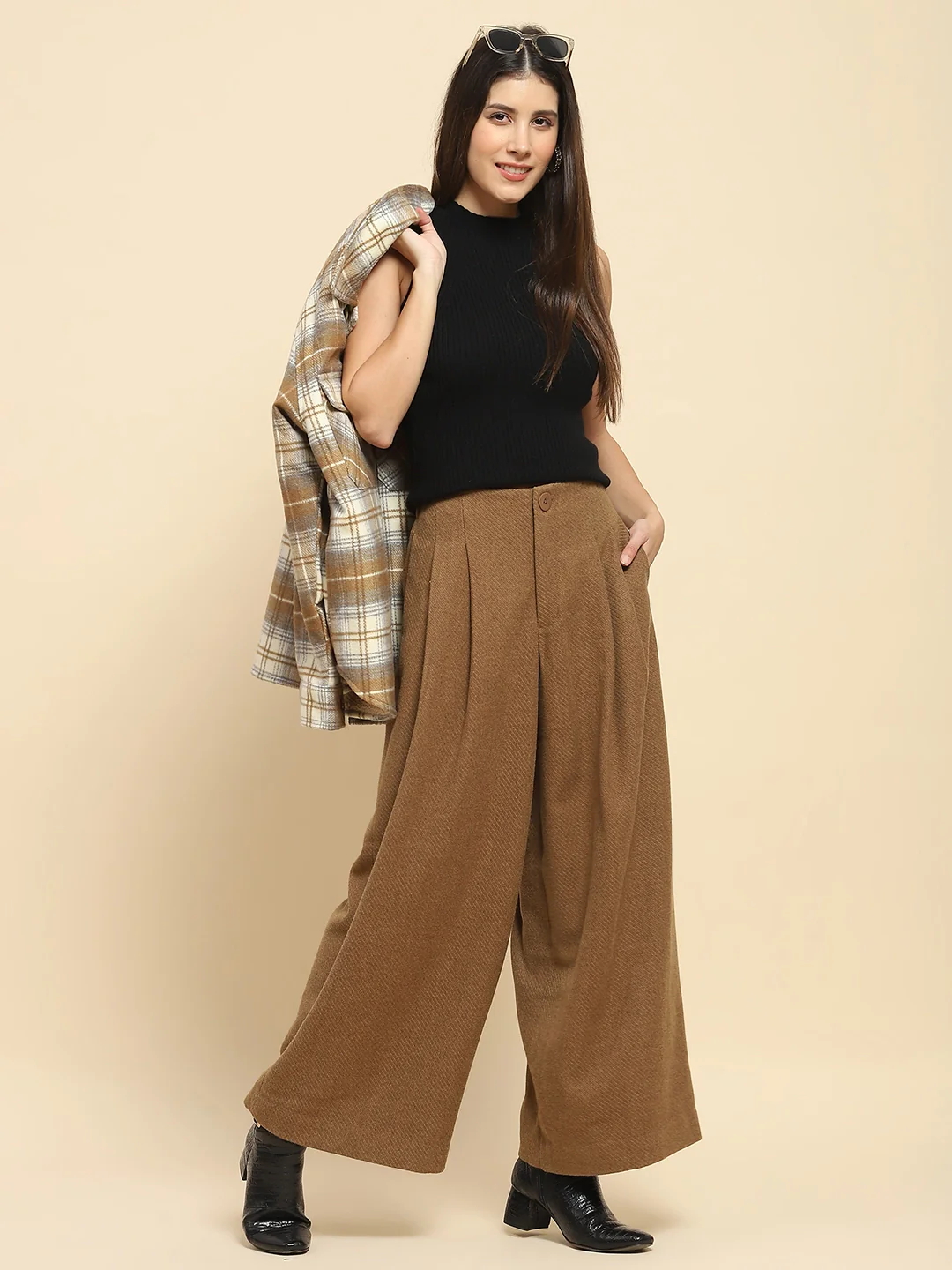 Brown Viscose Wide Leg Winter Trouser - Image 8