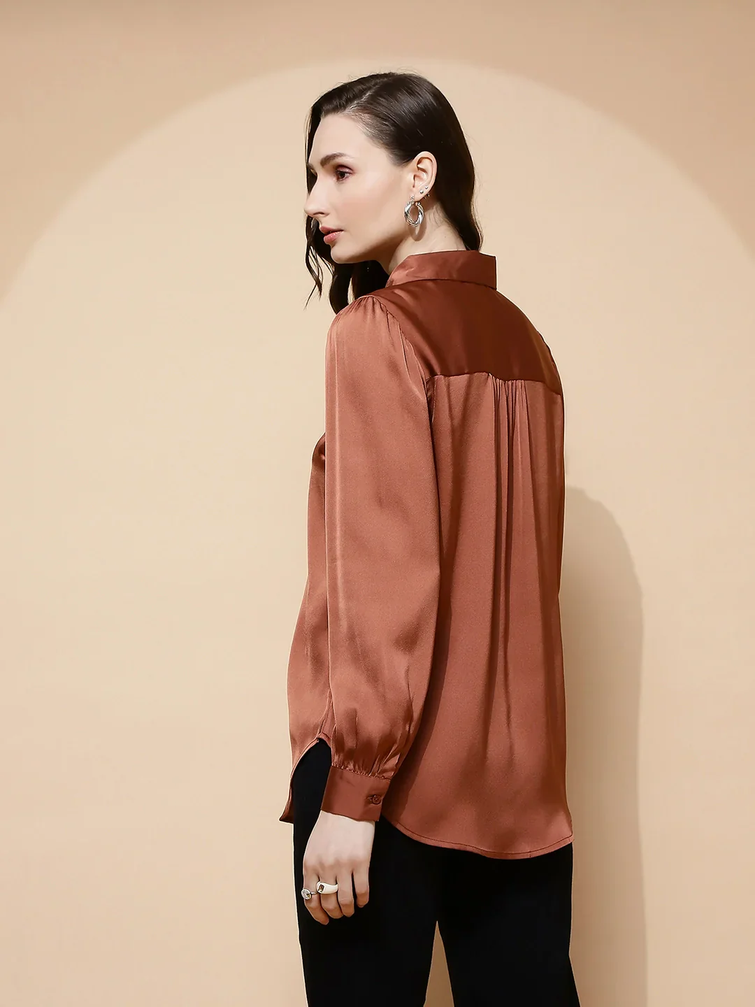 Brown Poly Satin Solid Shirt - Image 13