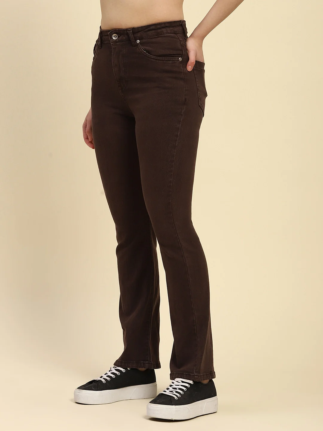 Brown Solid Cotton Blend Jeans - Image 9