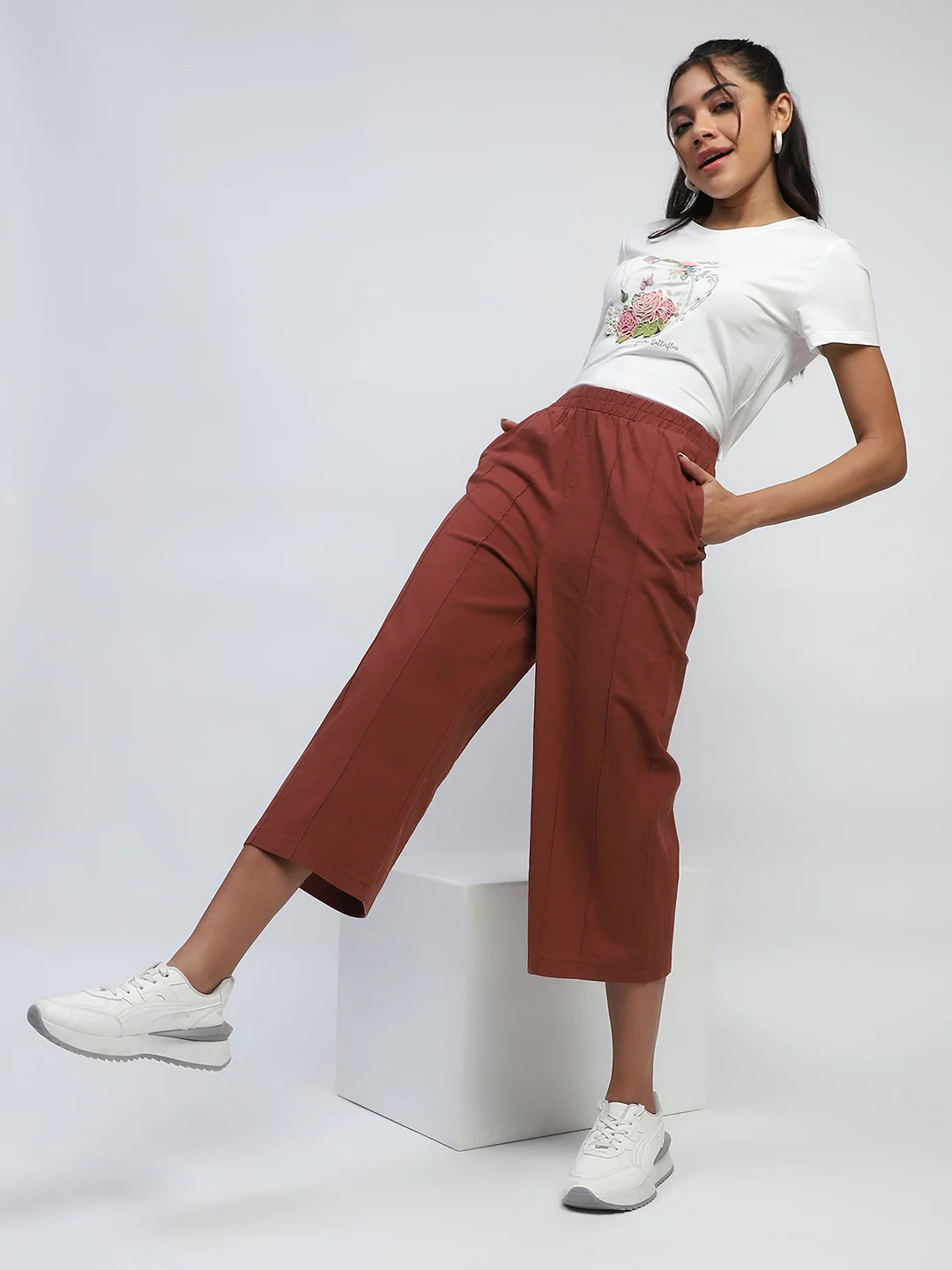 Brown Solid Cotton Relaxed Fit Lower - Image 14