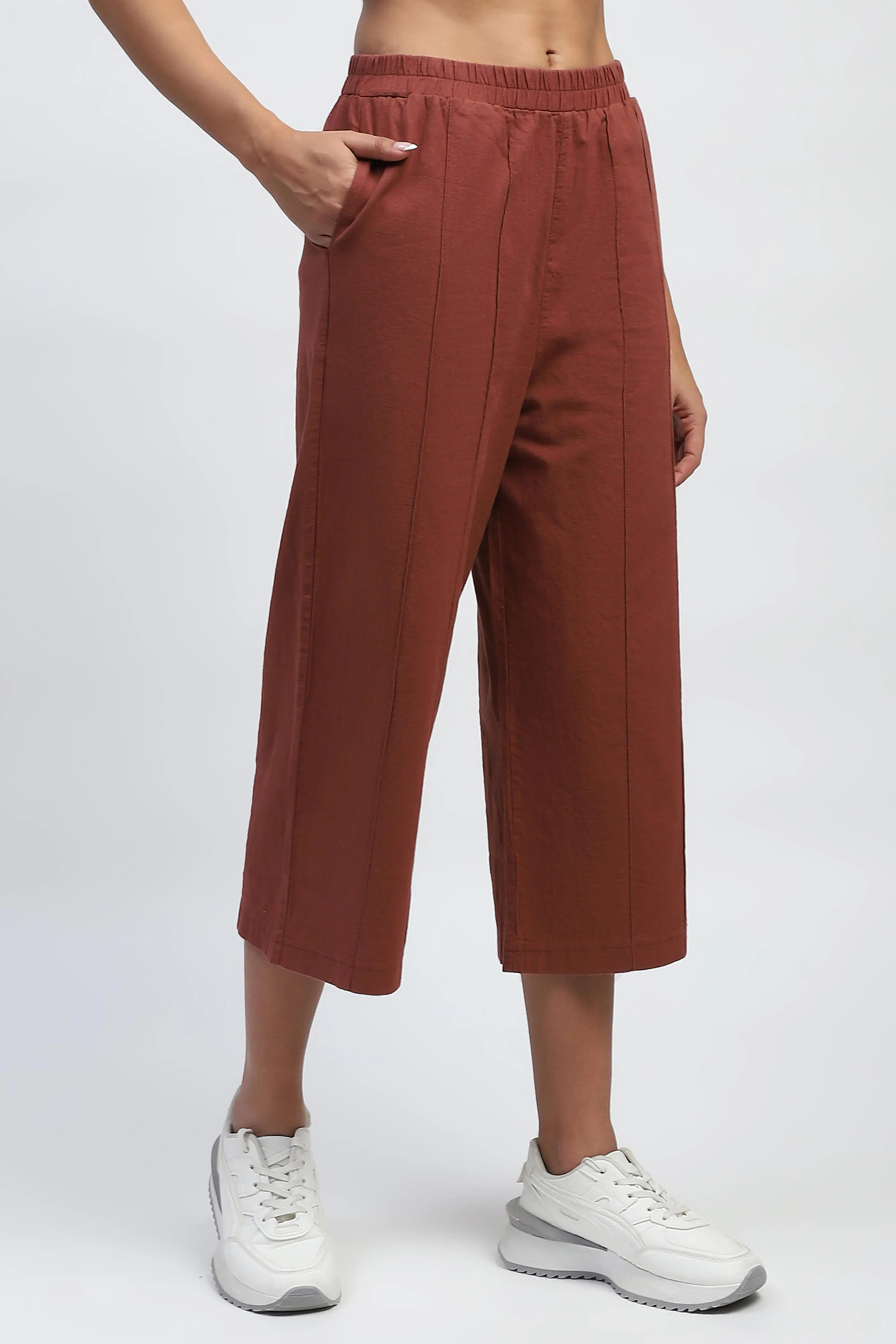 Brown Solid Cotton Relaxed Fit Lower - Image 3