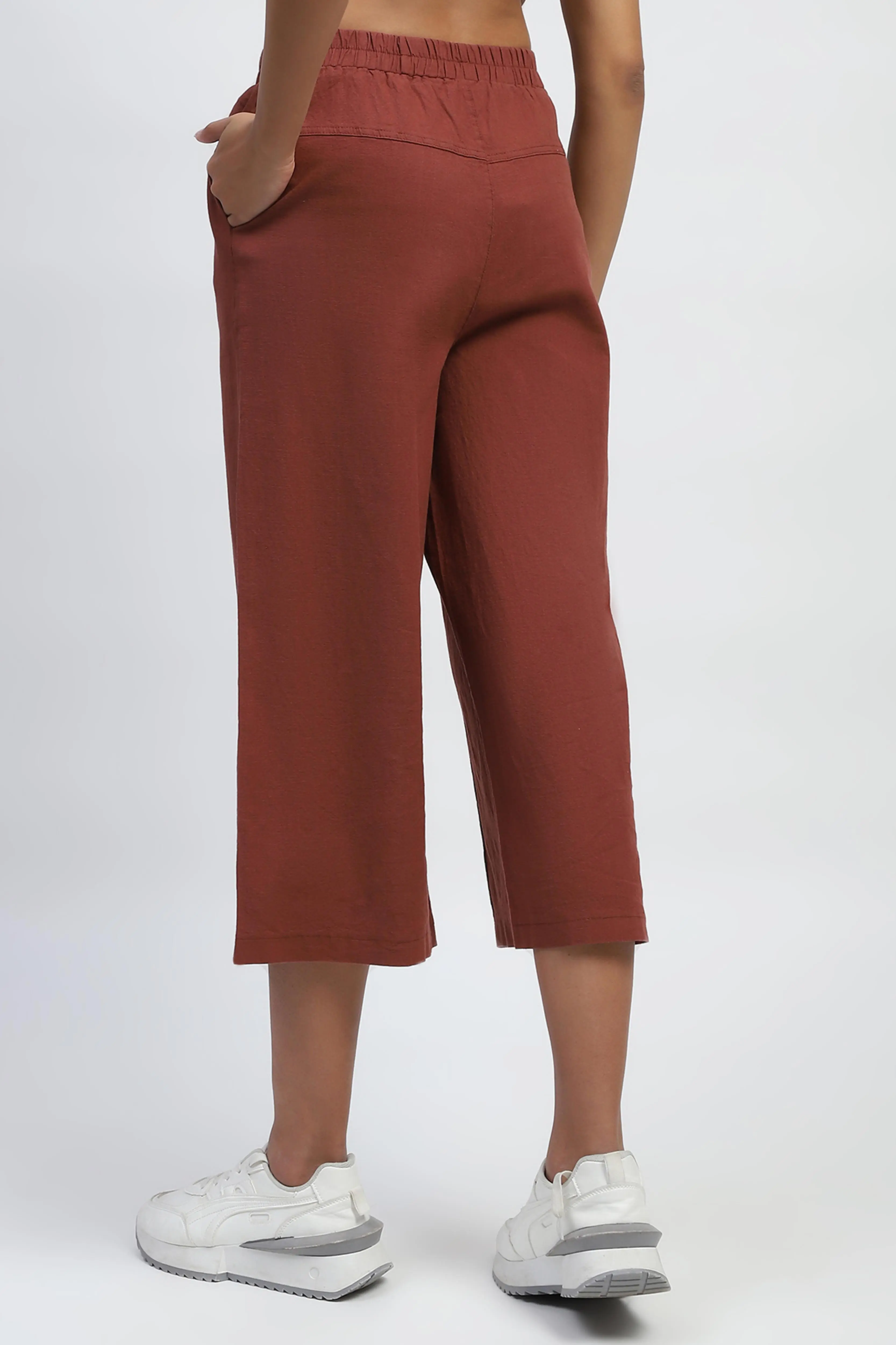 Brown Solid Cotton Relaxed Fit Lower - Image 4