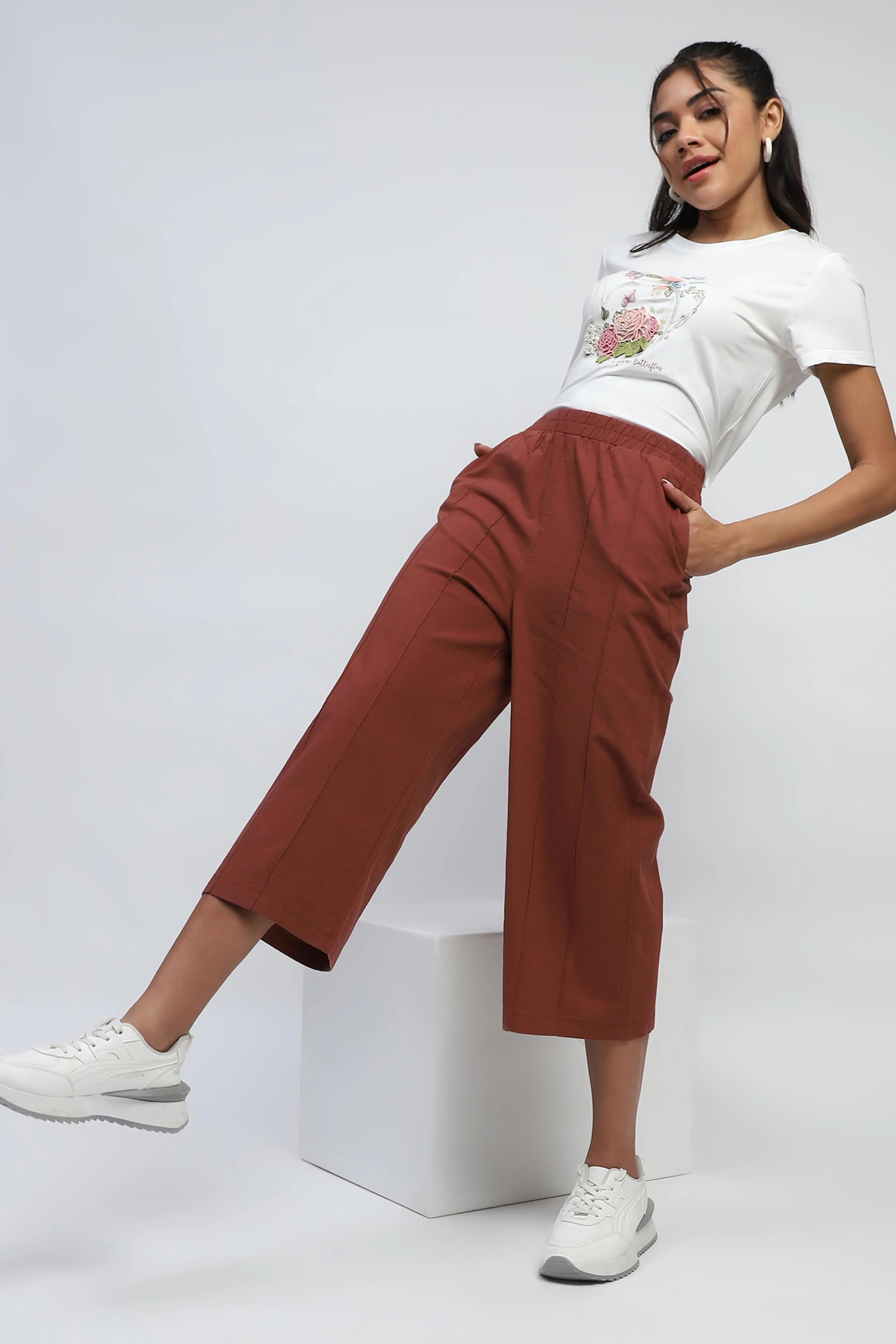 Brown Solid Cotton Relaxed Fit Lower - Image 6