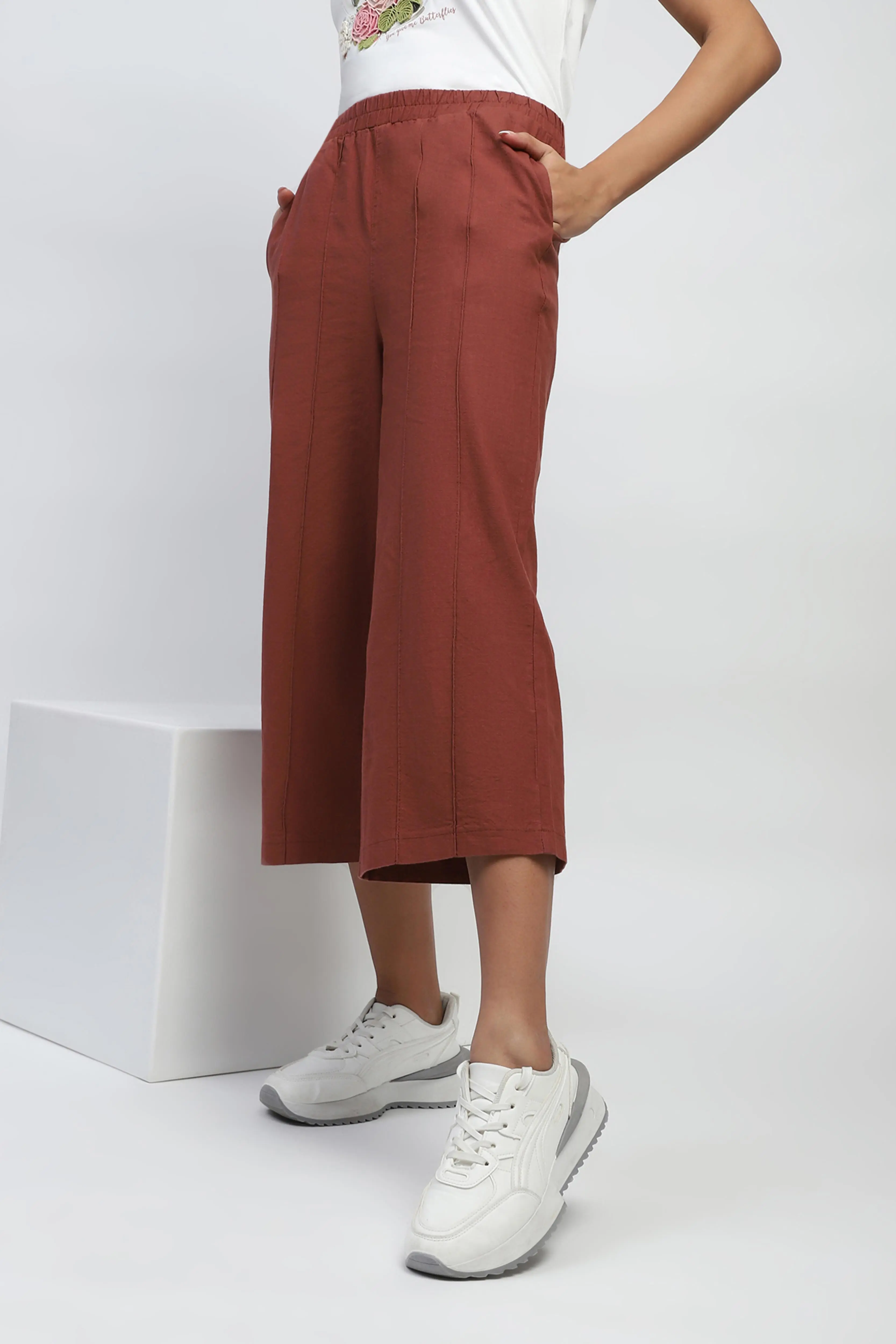 Brown Solid Cotton Relaxed Fit Lower - Image 7