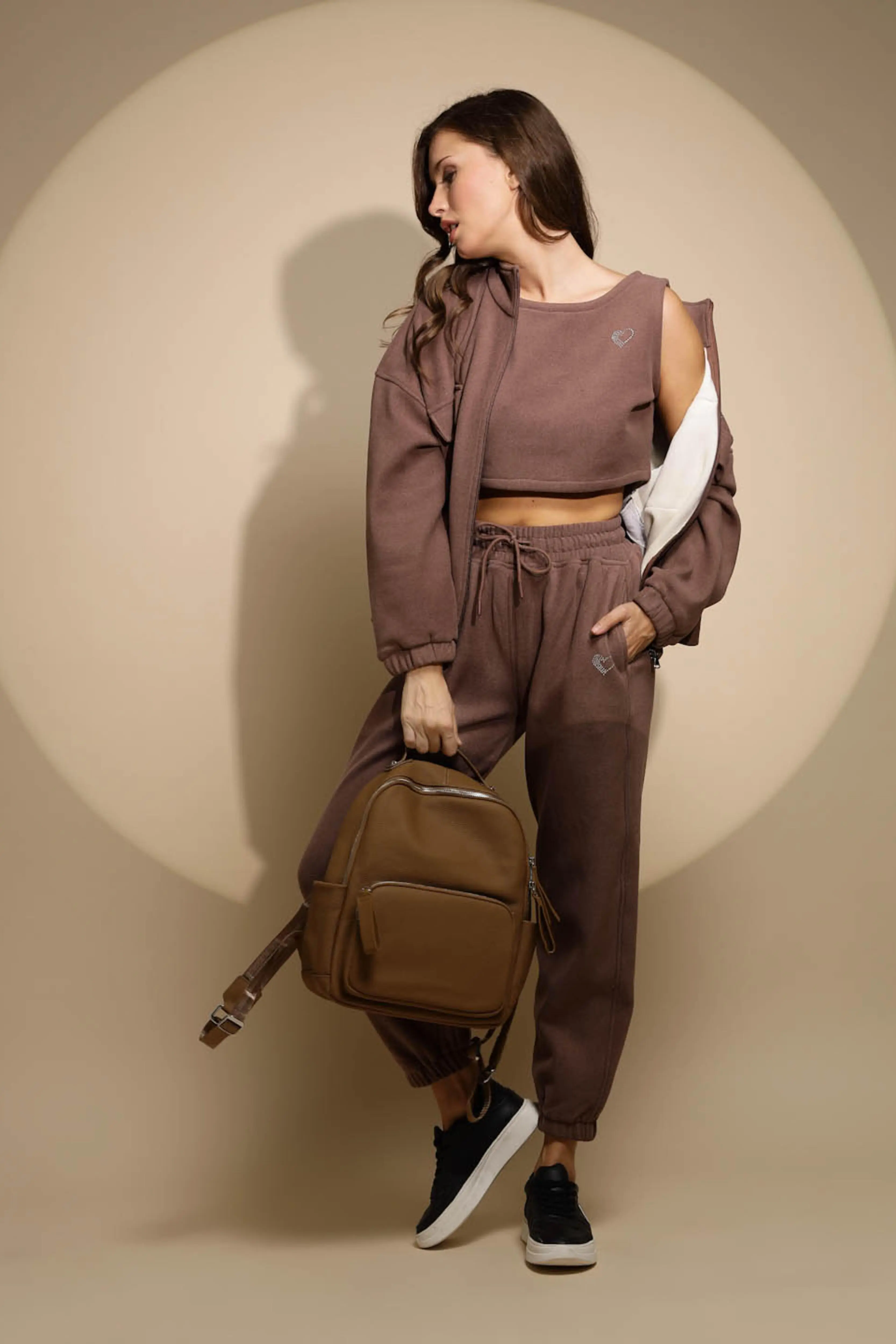 Women's Solid Turtle Neck Brown Co-ord Set - Image 7