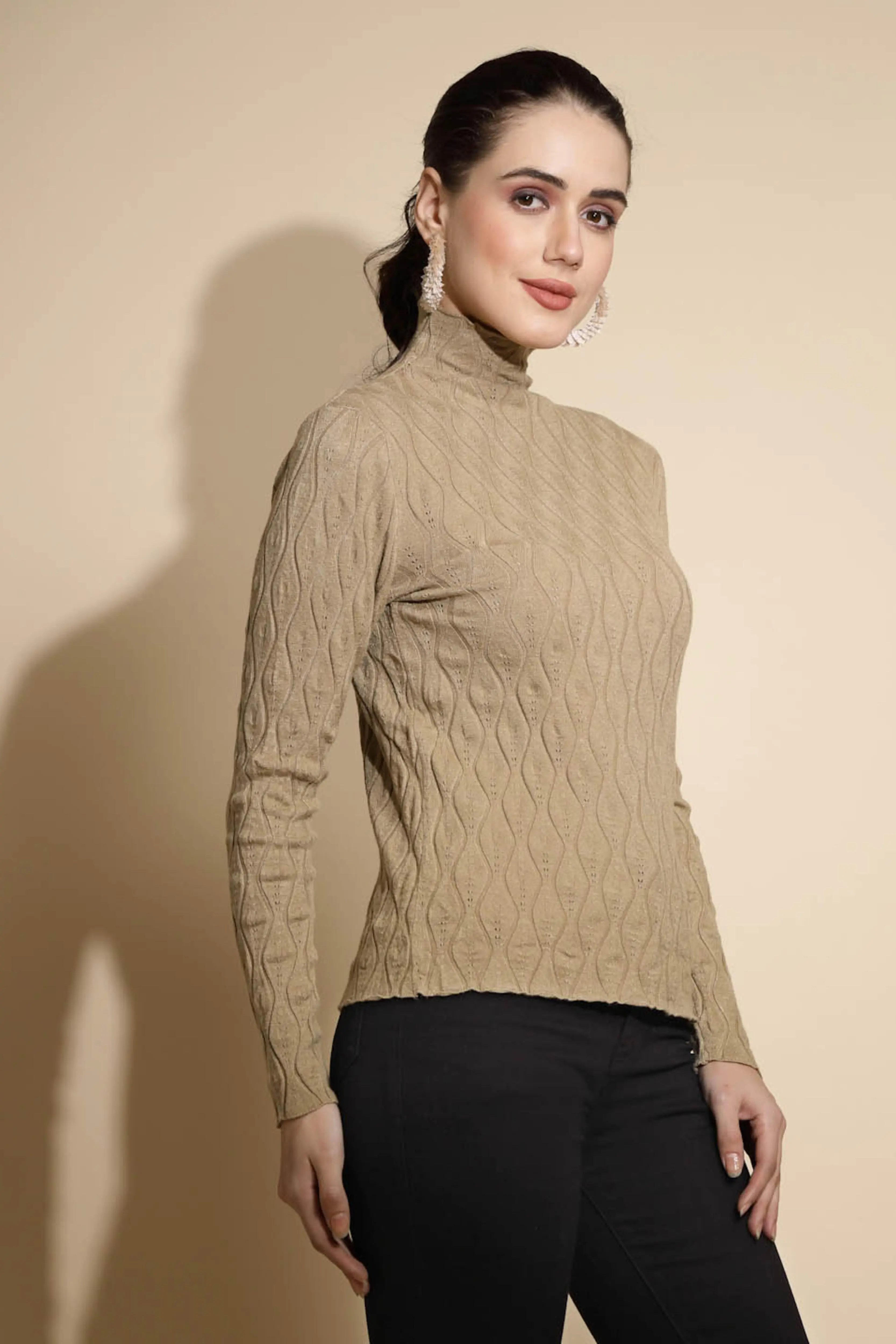 Khaki Solid Knitted Slim Fit Skivvy - Image 3