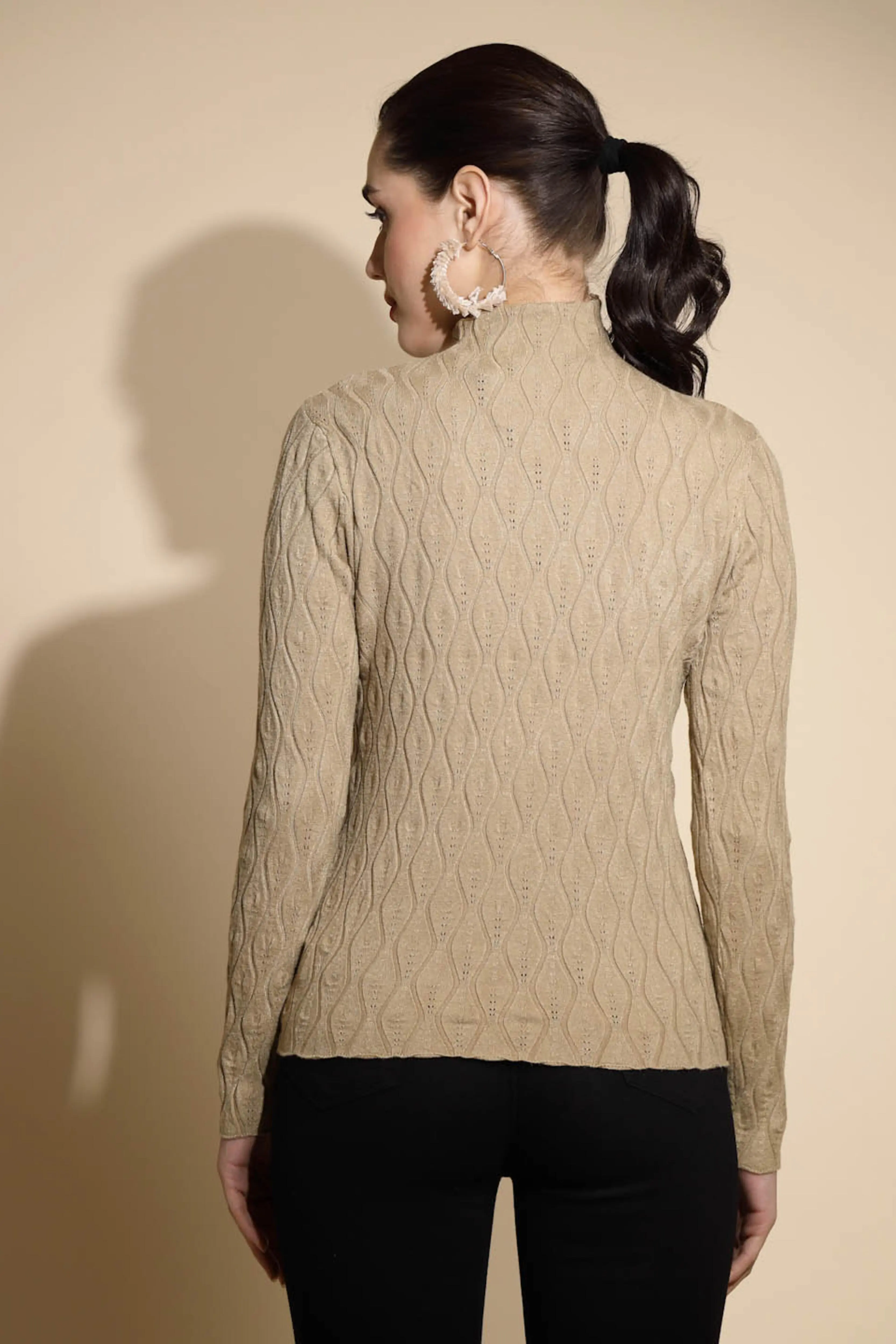 Khaki Solid Knitted Slim Fit Skivvy - Image 4