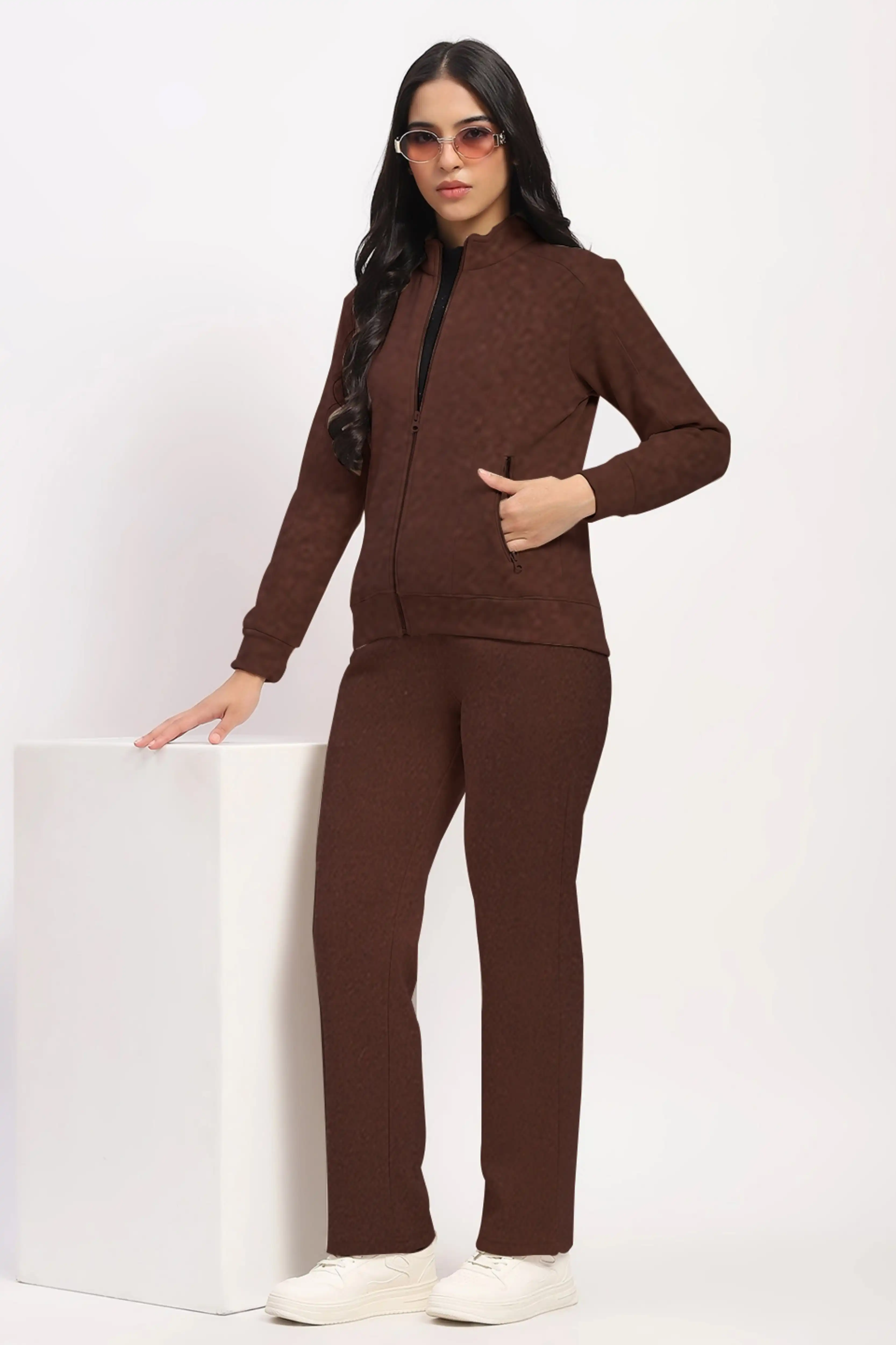 Brown Velvet-Lined Winter Co-ord Set