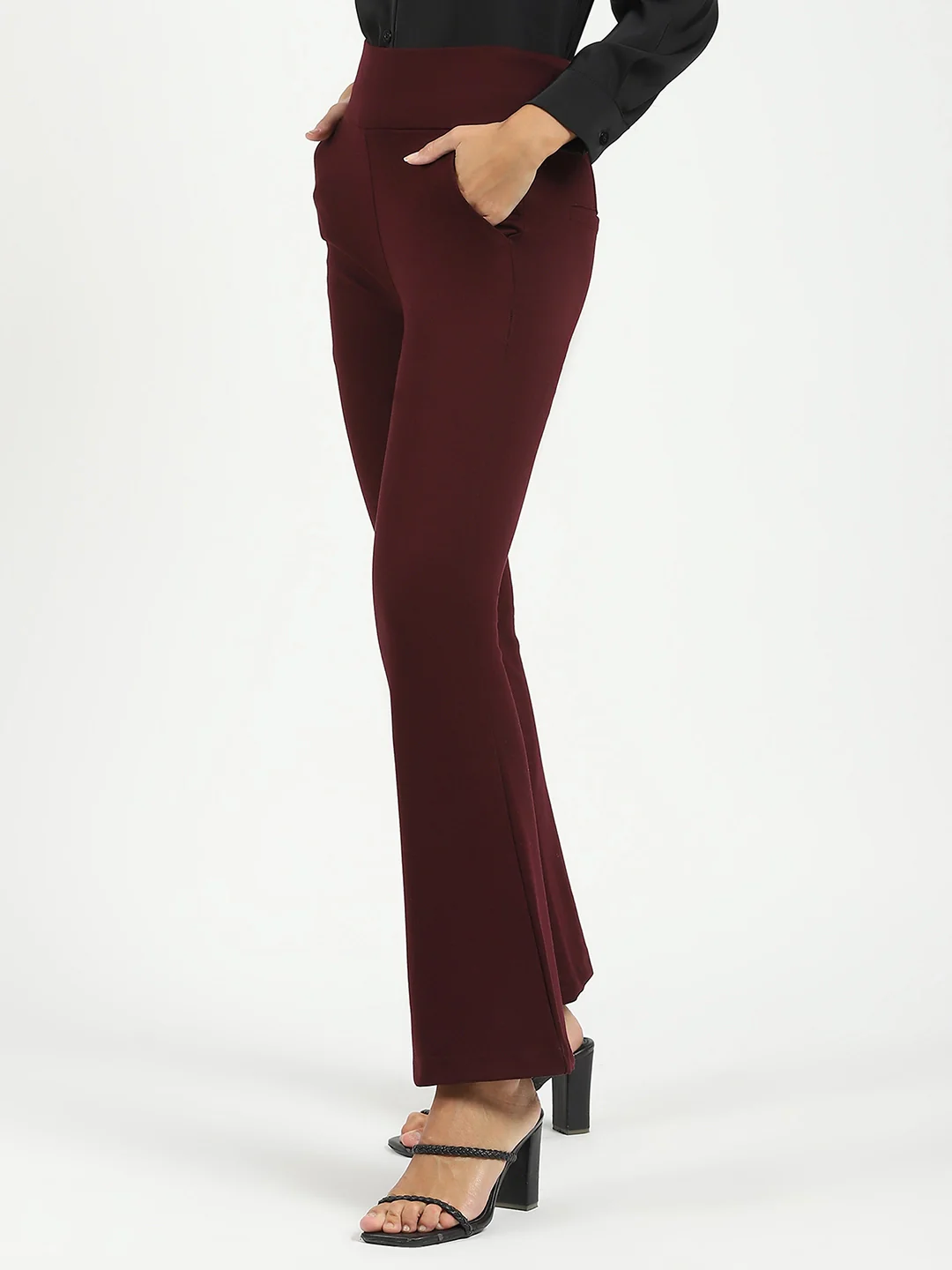 Burgundy Stretchable Bootcut Trouser - Image 13