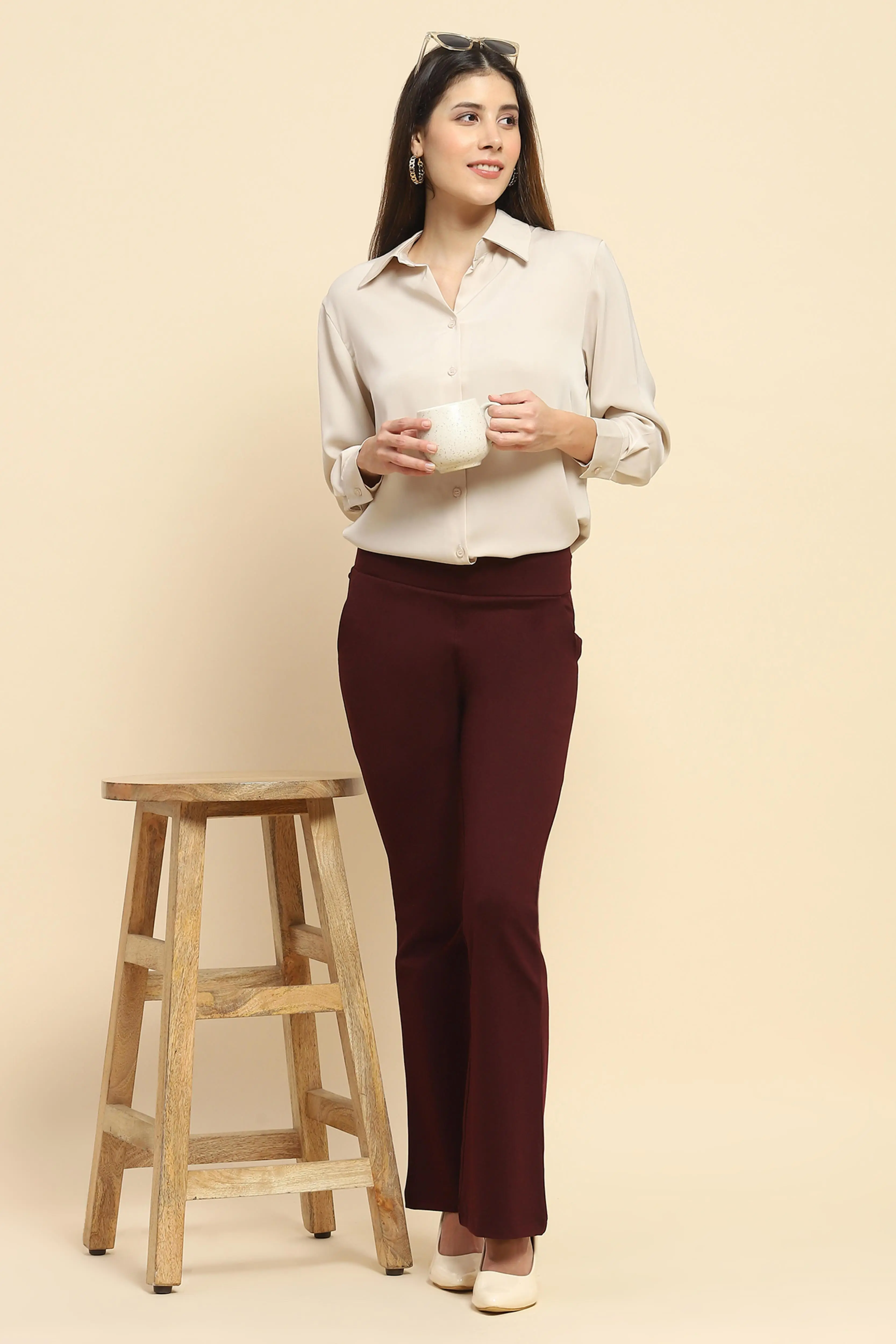 Burgundy Stretchable Bootcut Trouser - Image 6