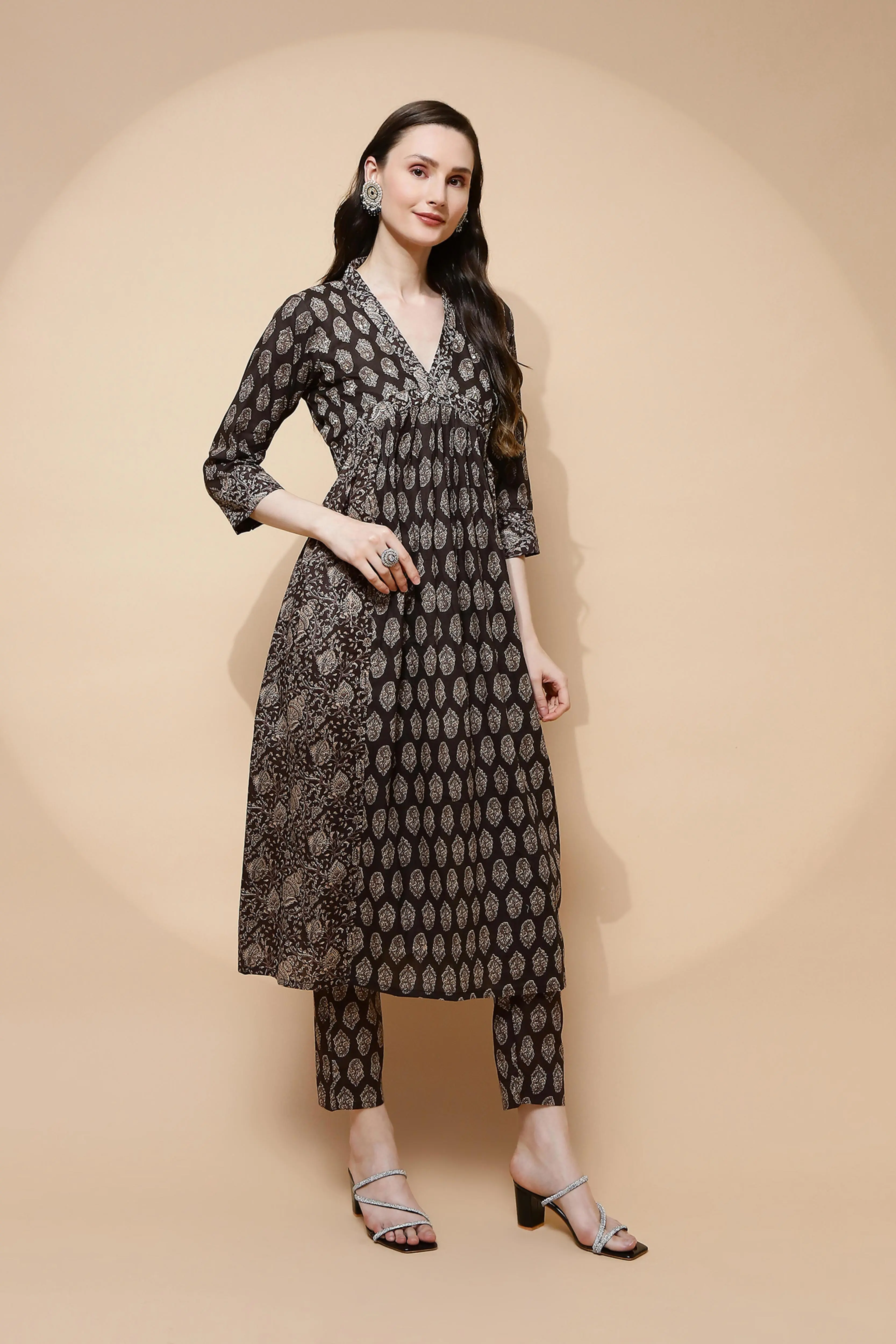 Coffee Cotton Blend Suit Set - Image 3