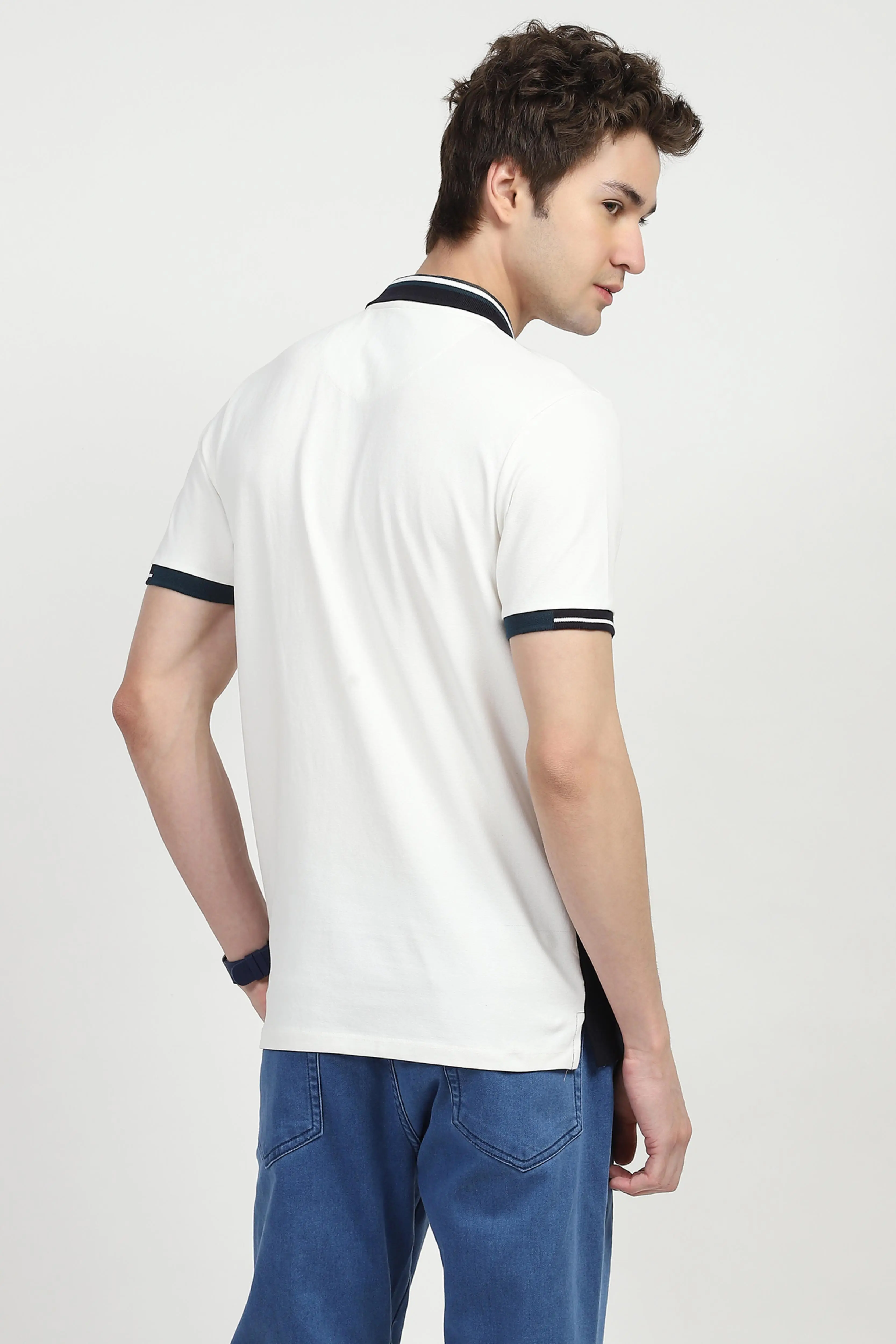 Blue Color Block Cotton Polo T-shirt - Image 4