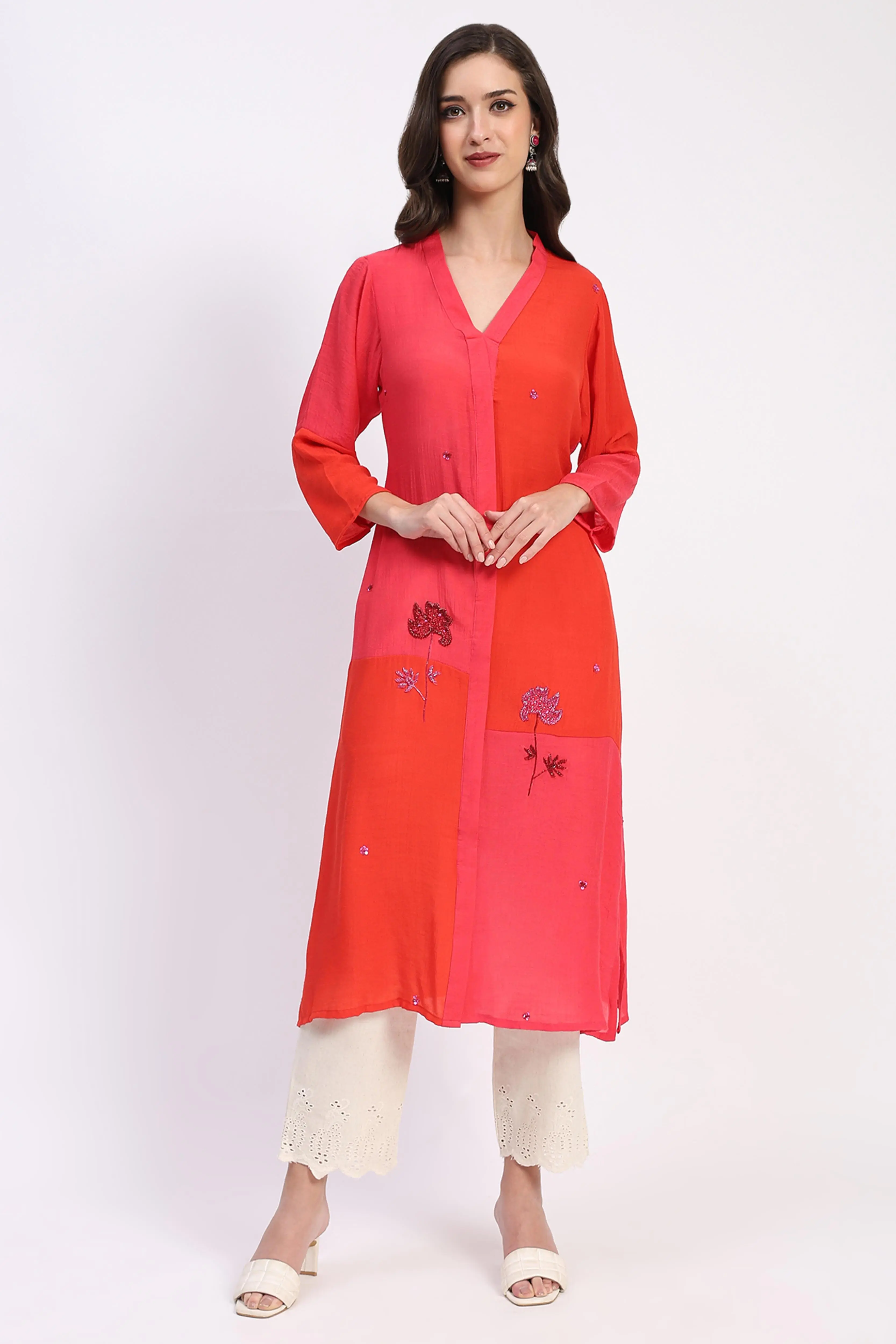 Colour Block Embellished Ethnic Kurta