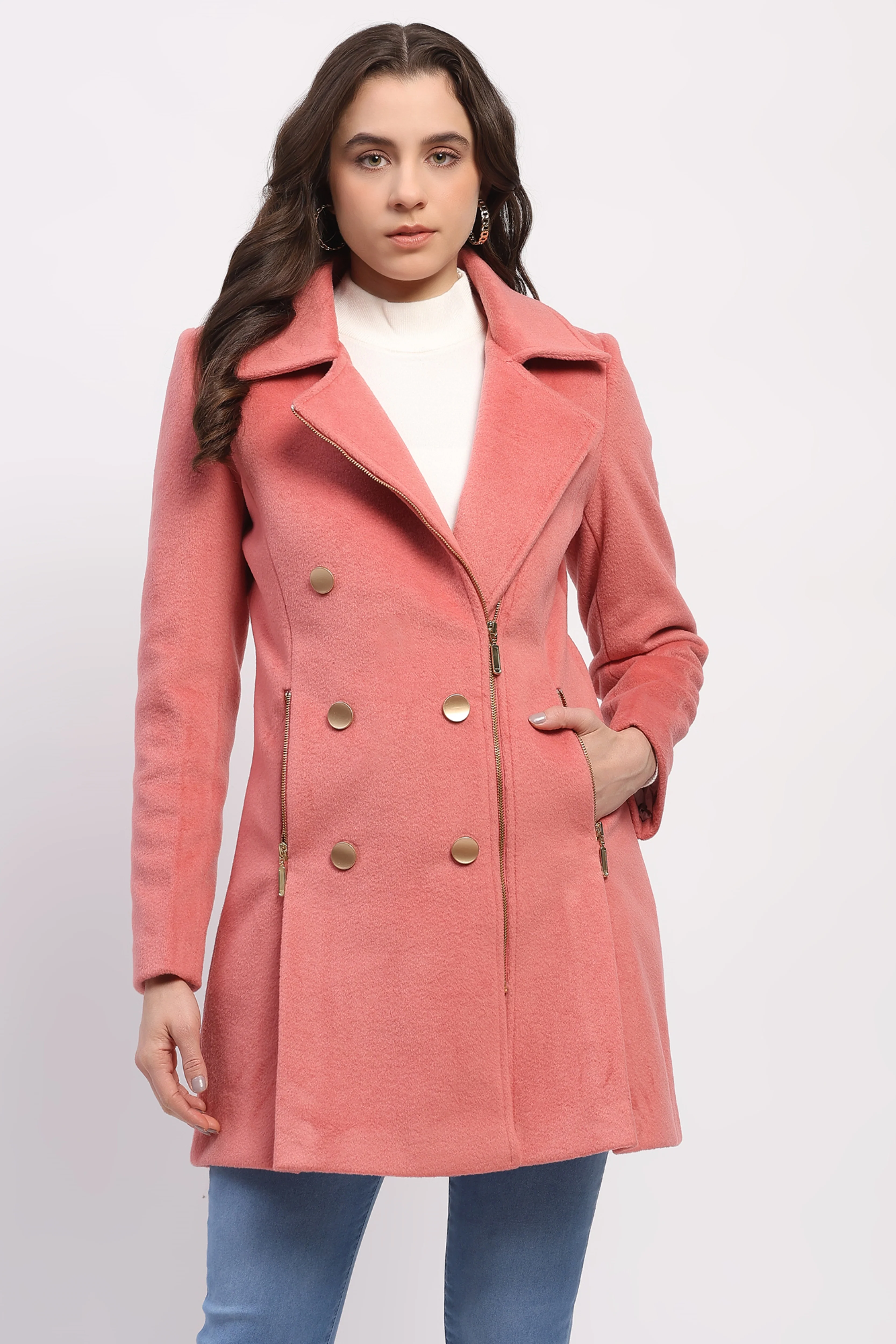 Coral Pink Winter Coat - Image 4