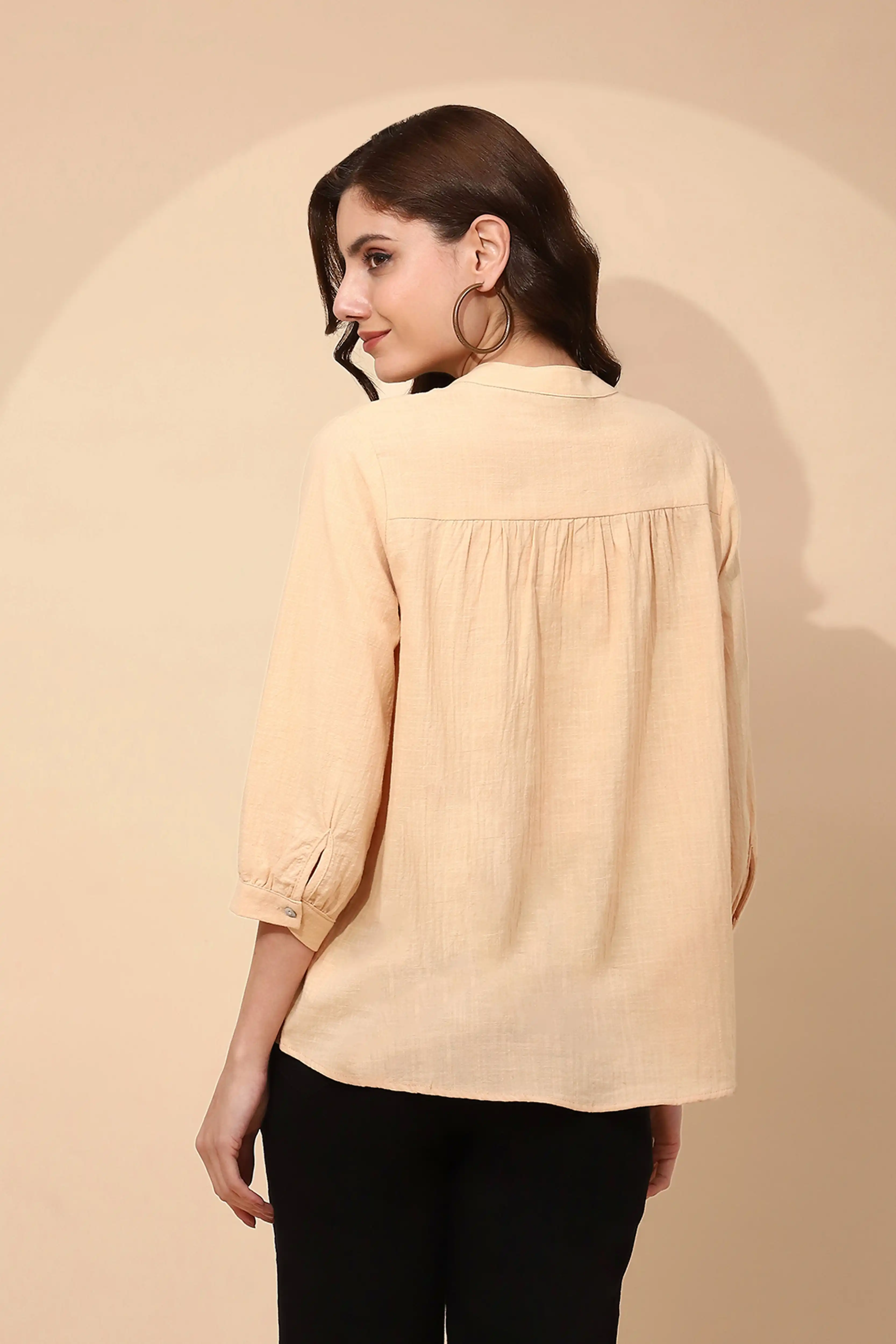 Cotton Regular Fit Beige Top - Image 5