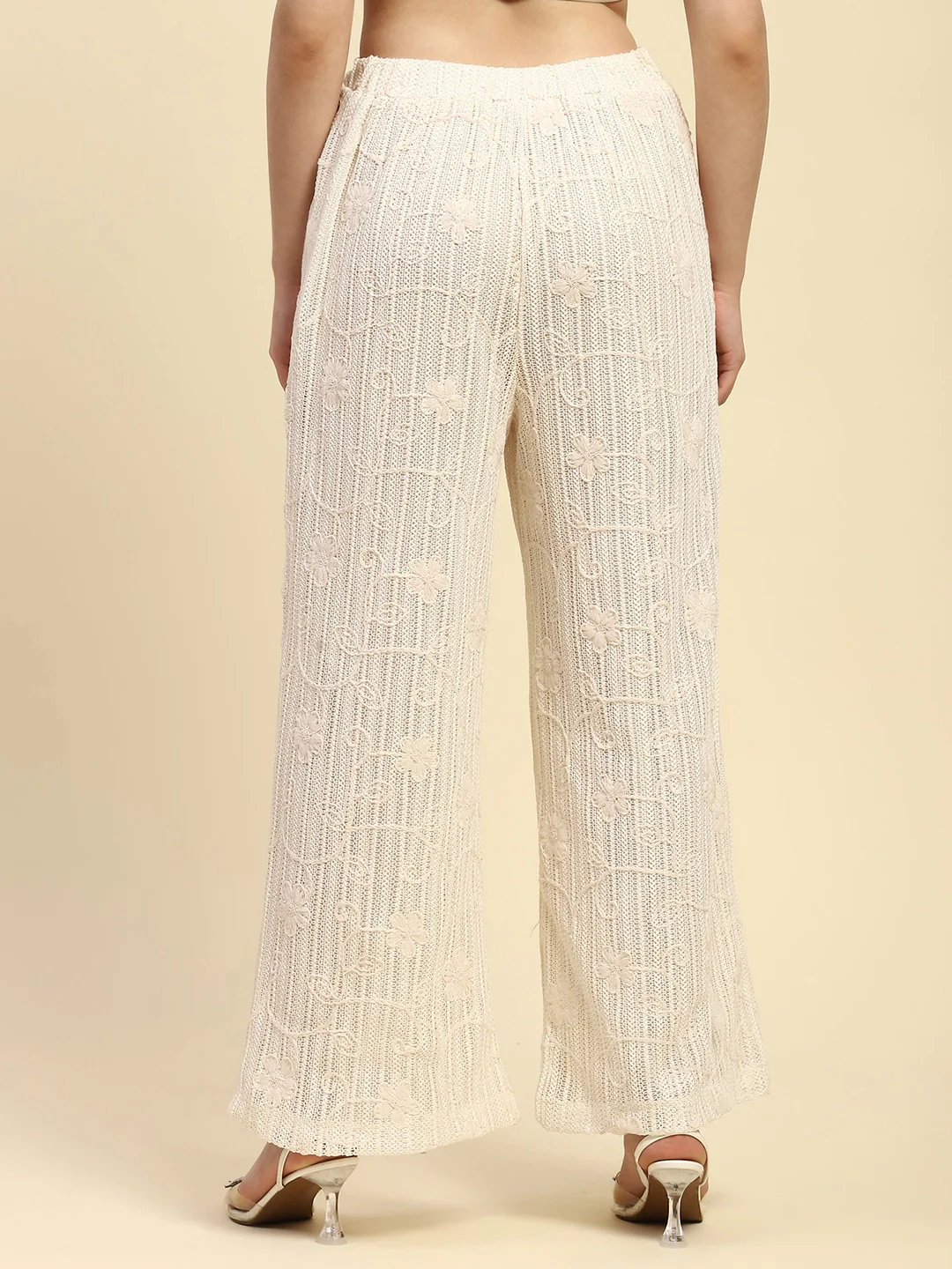 Cream Embroidered Cotton Relaxed Lower - Image 10