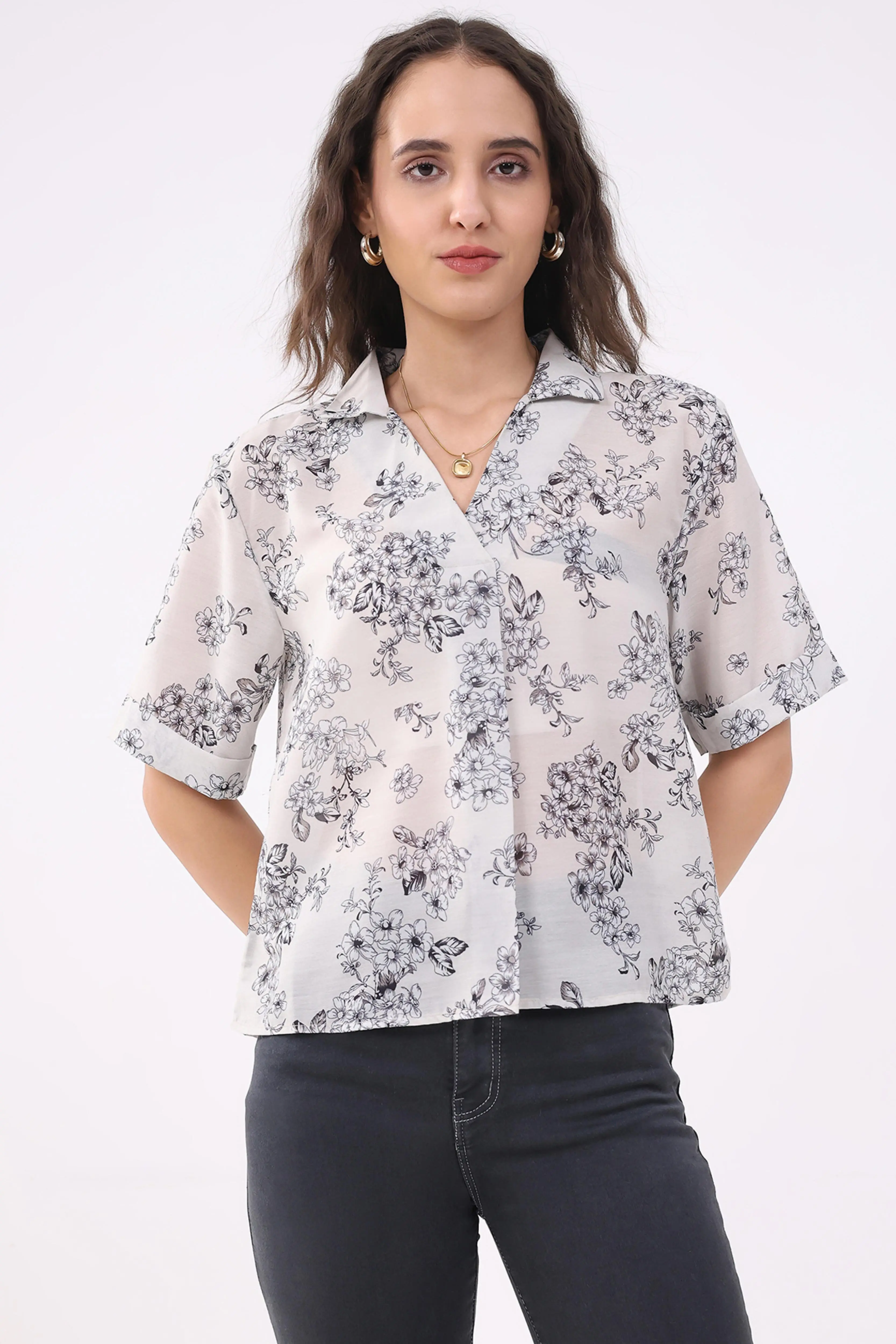 Cream Floral Print Blouson Top